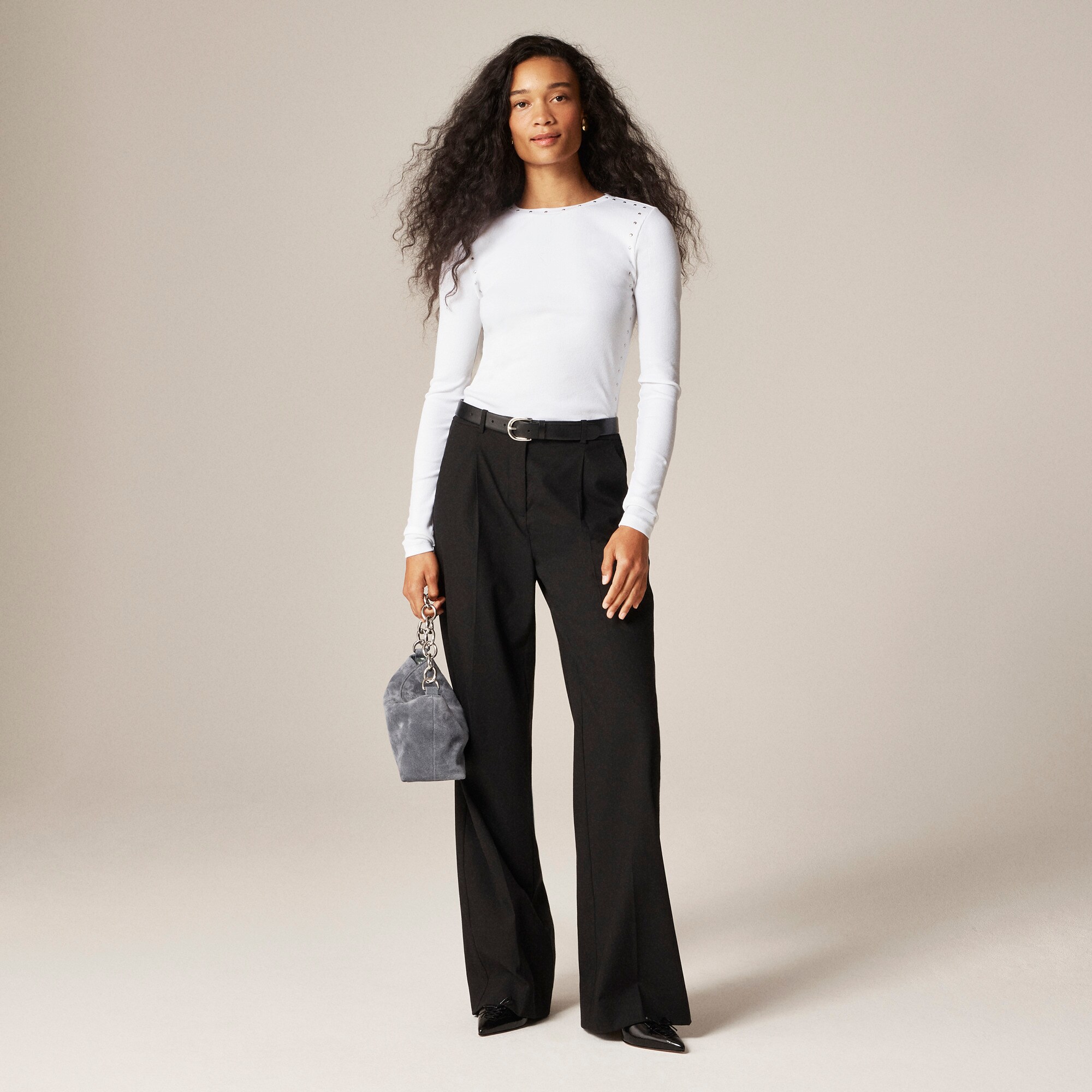 Perfect Rib Long-sleeve T-shirt With Studs For Women | J.Crew