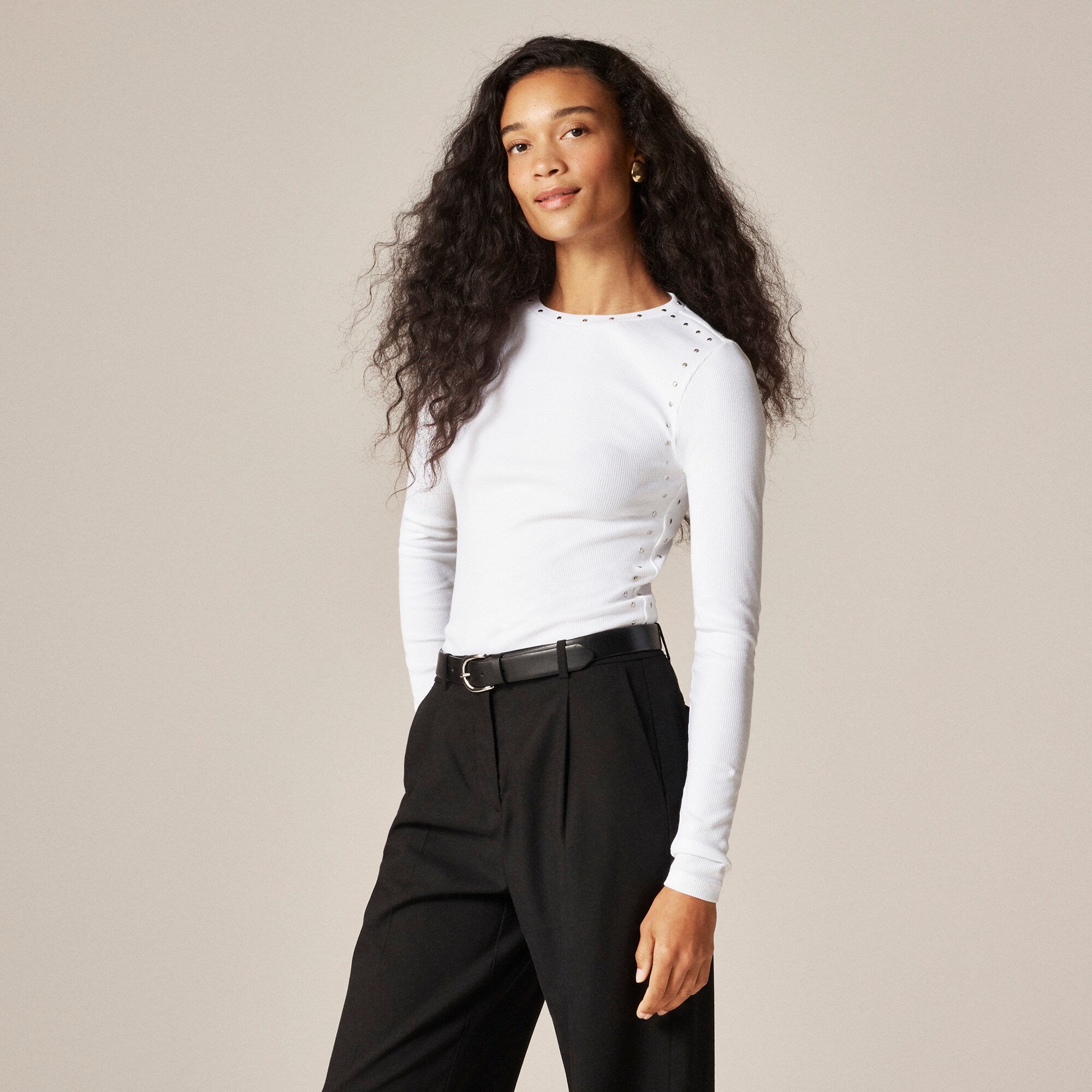 Perfect Rib Long-sleeve T-shirt With Studs For Women | J.Crew