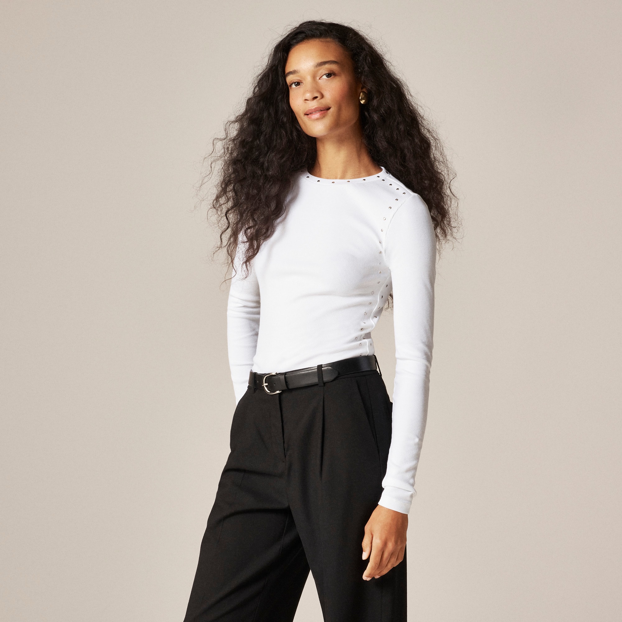 Perfect rib long-sleeve T-shirt with studs