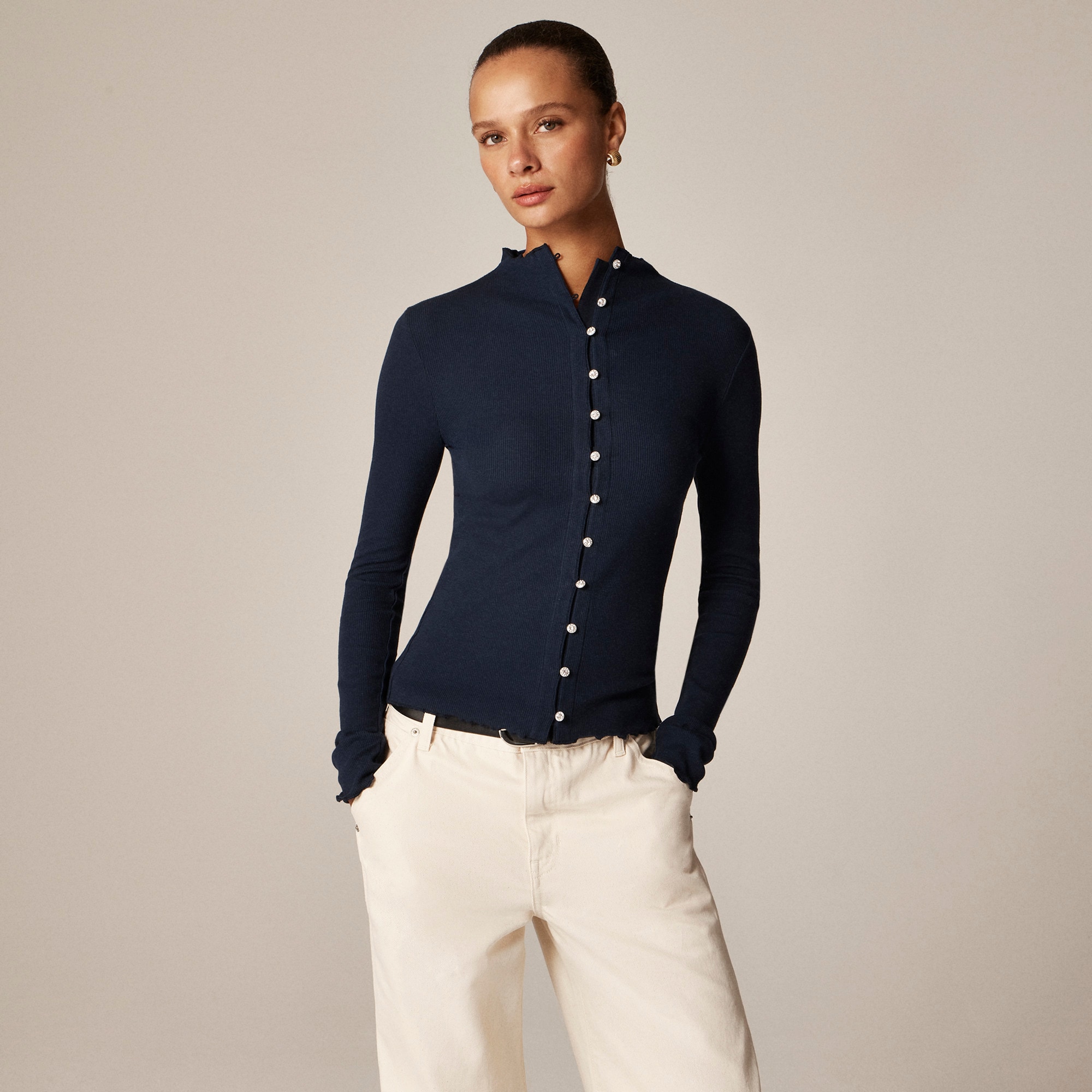 Perfect Rib Cardigan Top With Jewel Buttons For Women | J.Crew