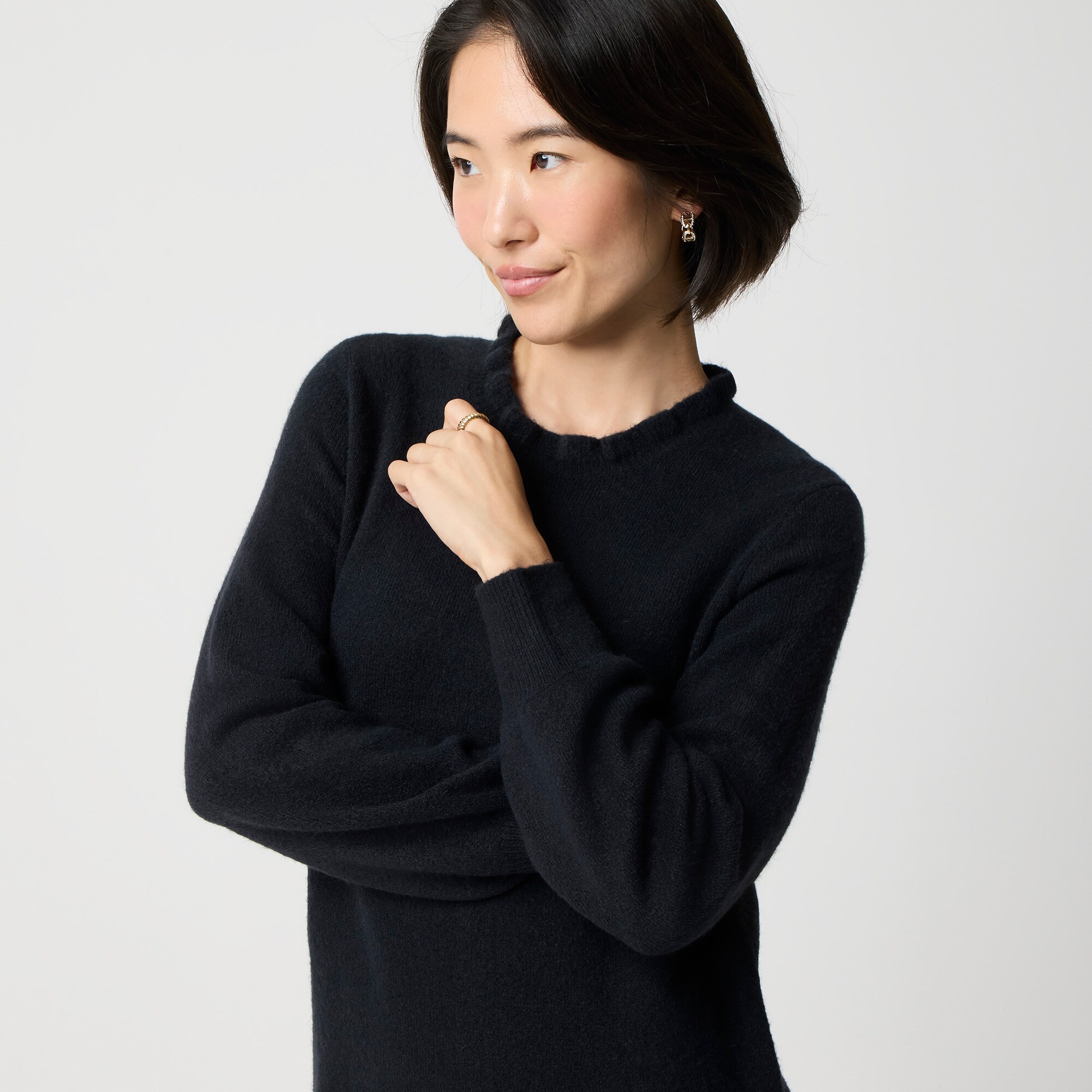 Ruffleneck sweater-dress in extra-soft yarn