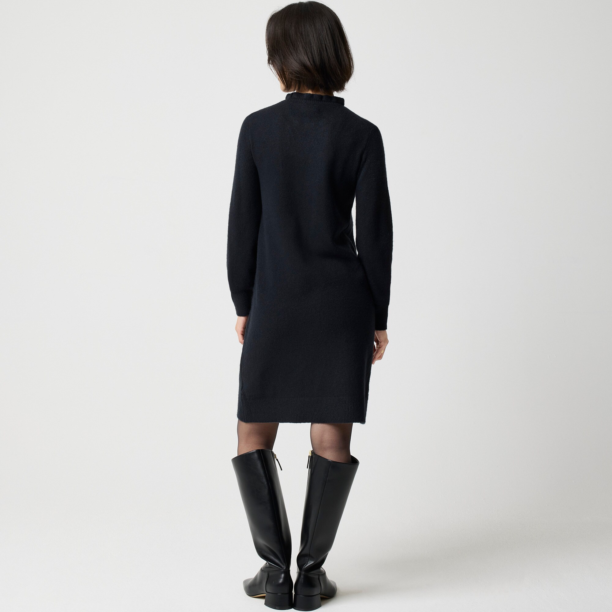 Ruffleneck sweater-dress in extra-soft yarn