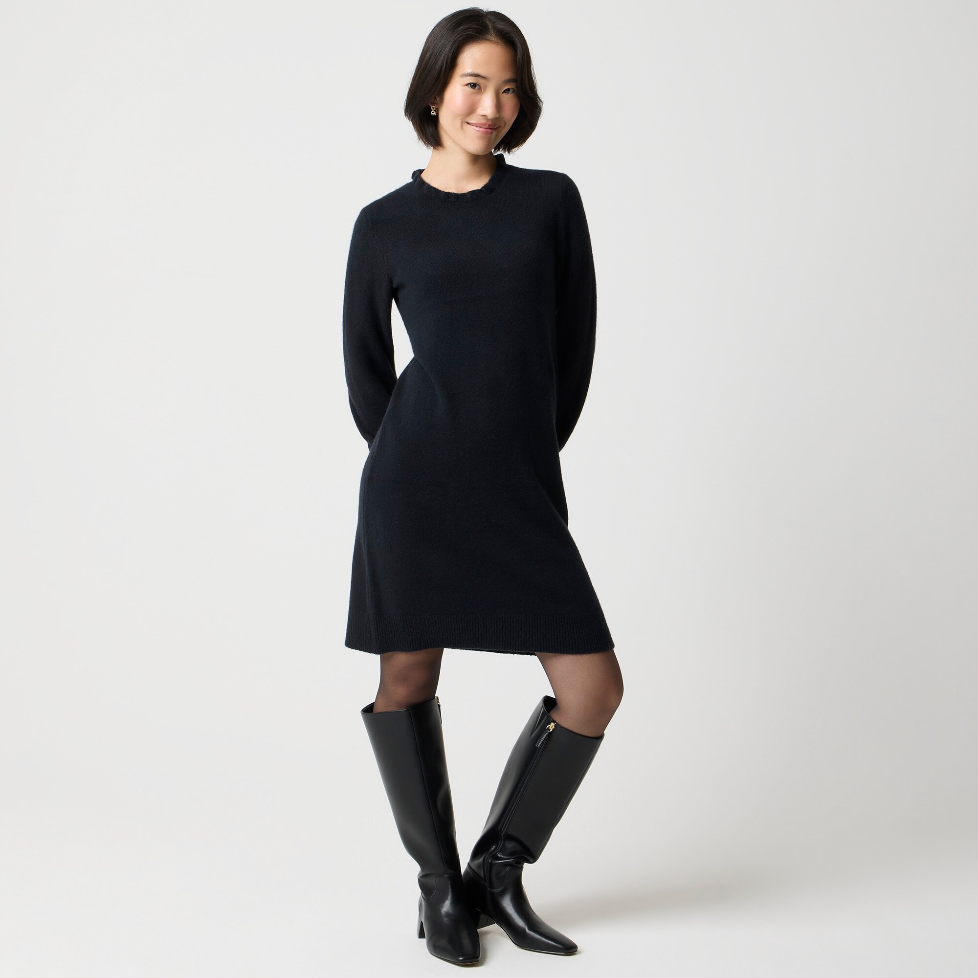womens Ruffleneck sweater-dress in extra-soft yarn