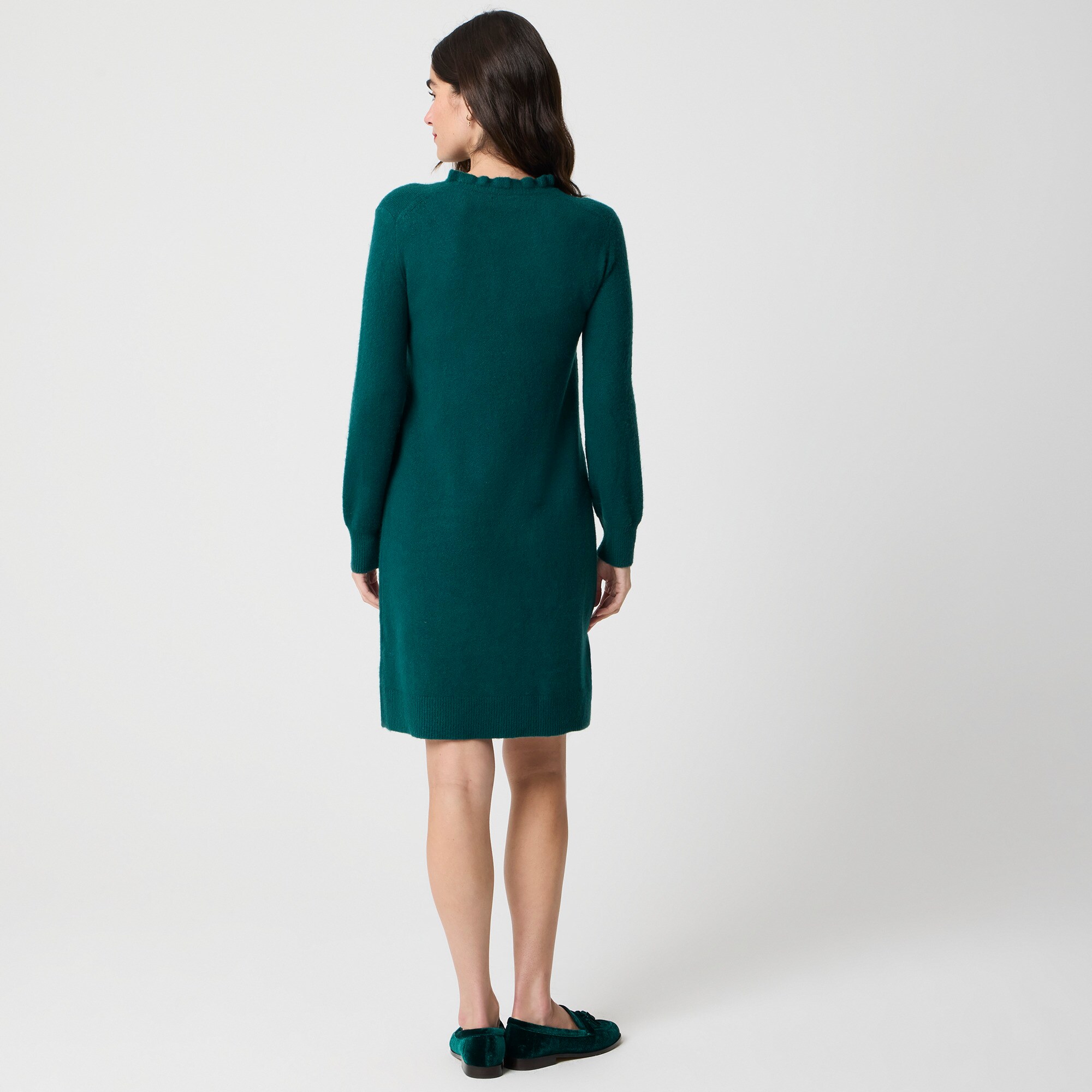 Ruffleneck sweater-dress in extra-soft yarn