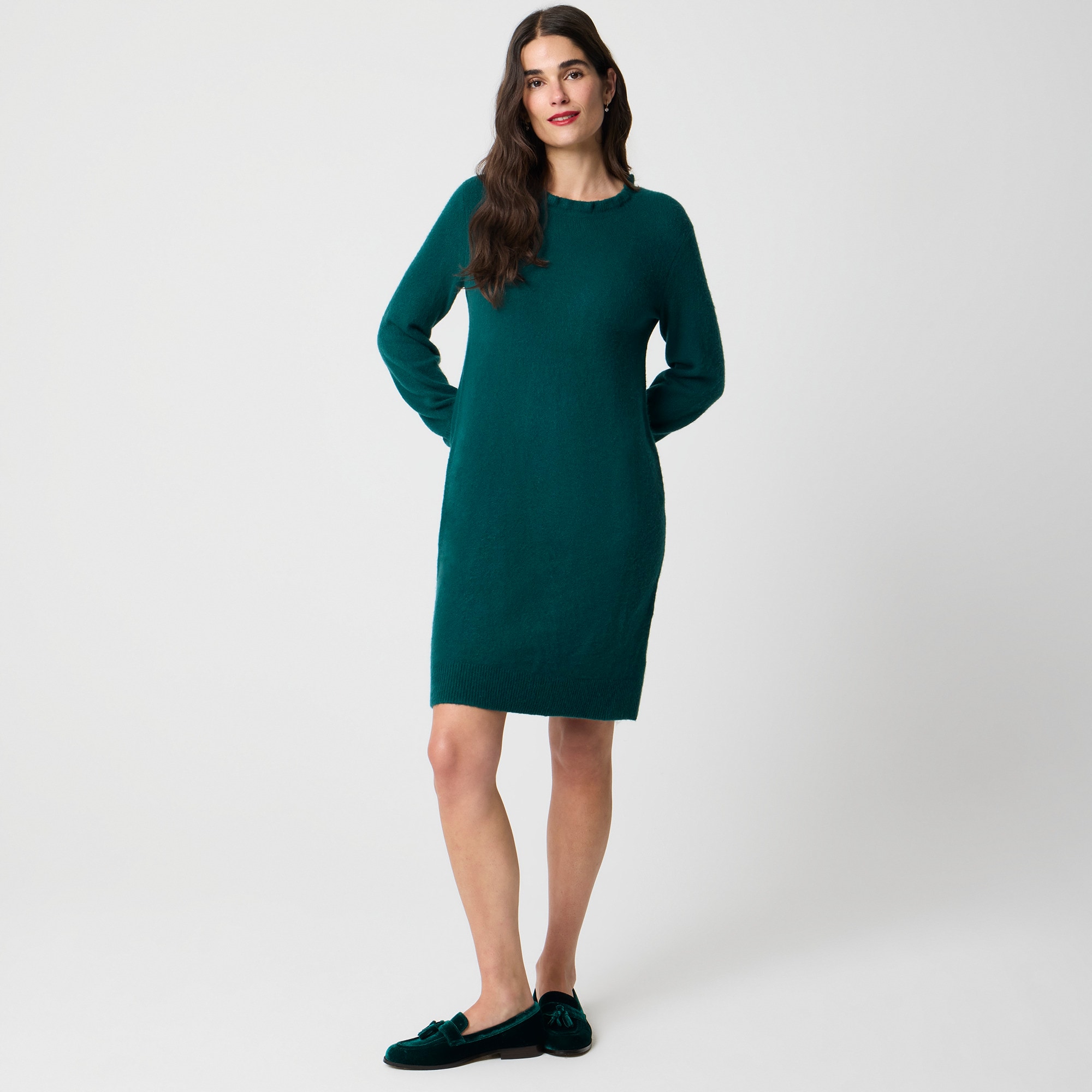 womens Ruffleneck sweater-dress in extra-soft yarn