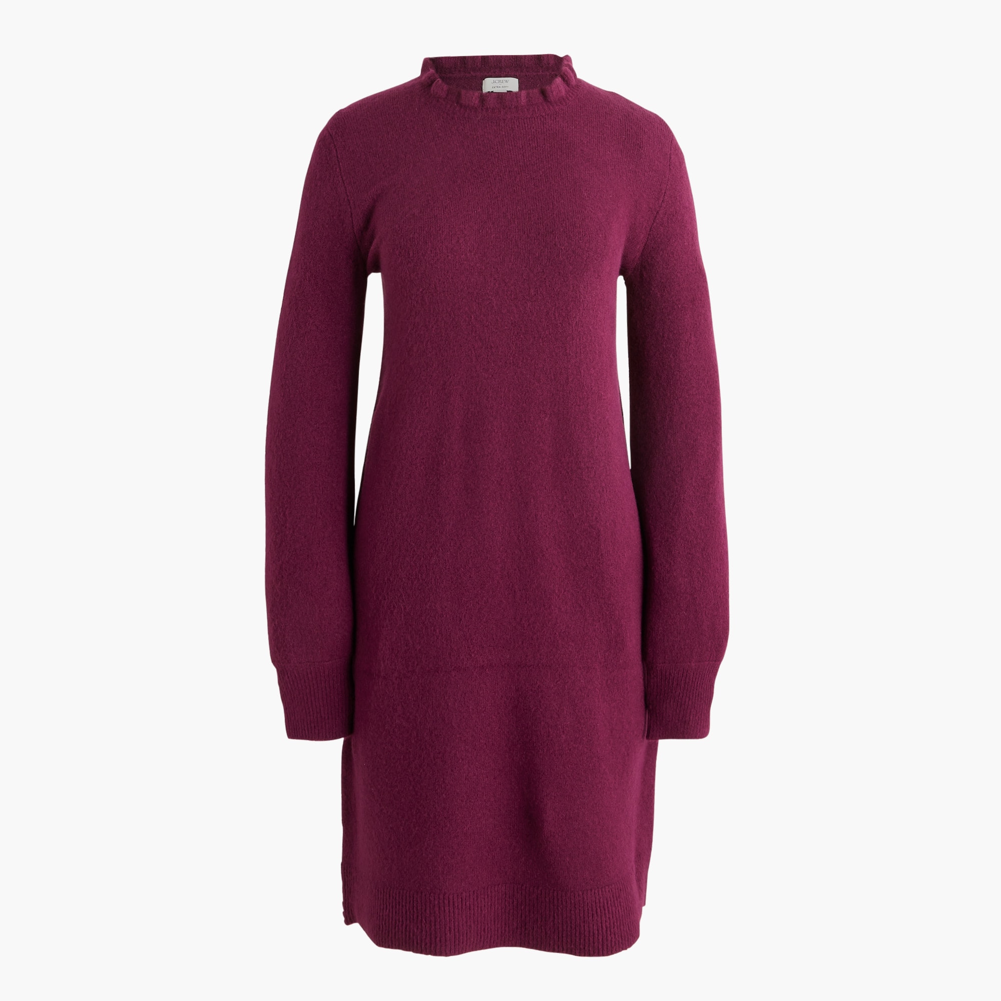 Women's Ruffleneck Sweater-Dress in Extra-Soft Yarn (Burgundy Berry, Size X-Large) J.Crew Factory