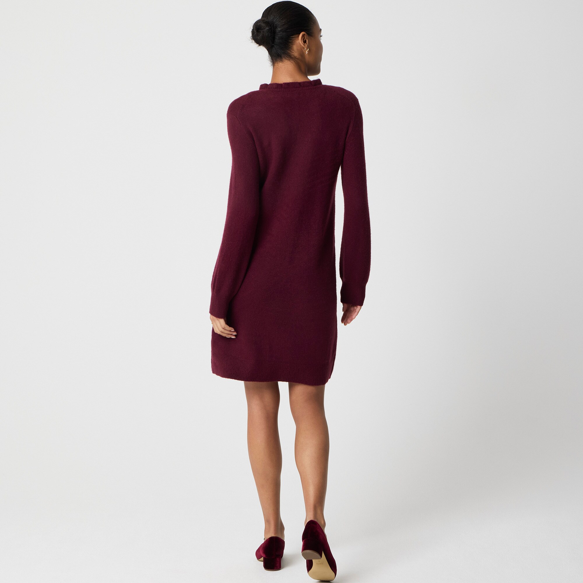 Ruffleneck sweater-dress in extra-soft yarn