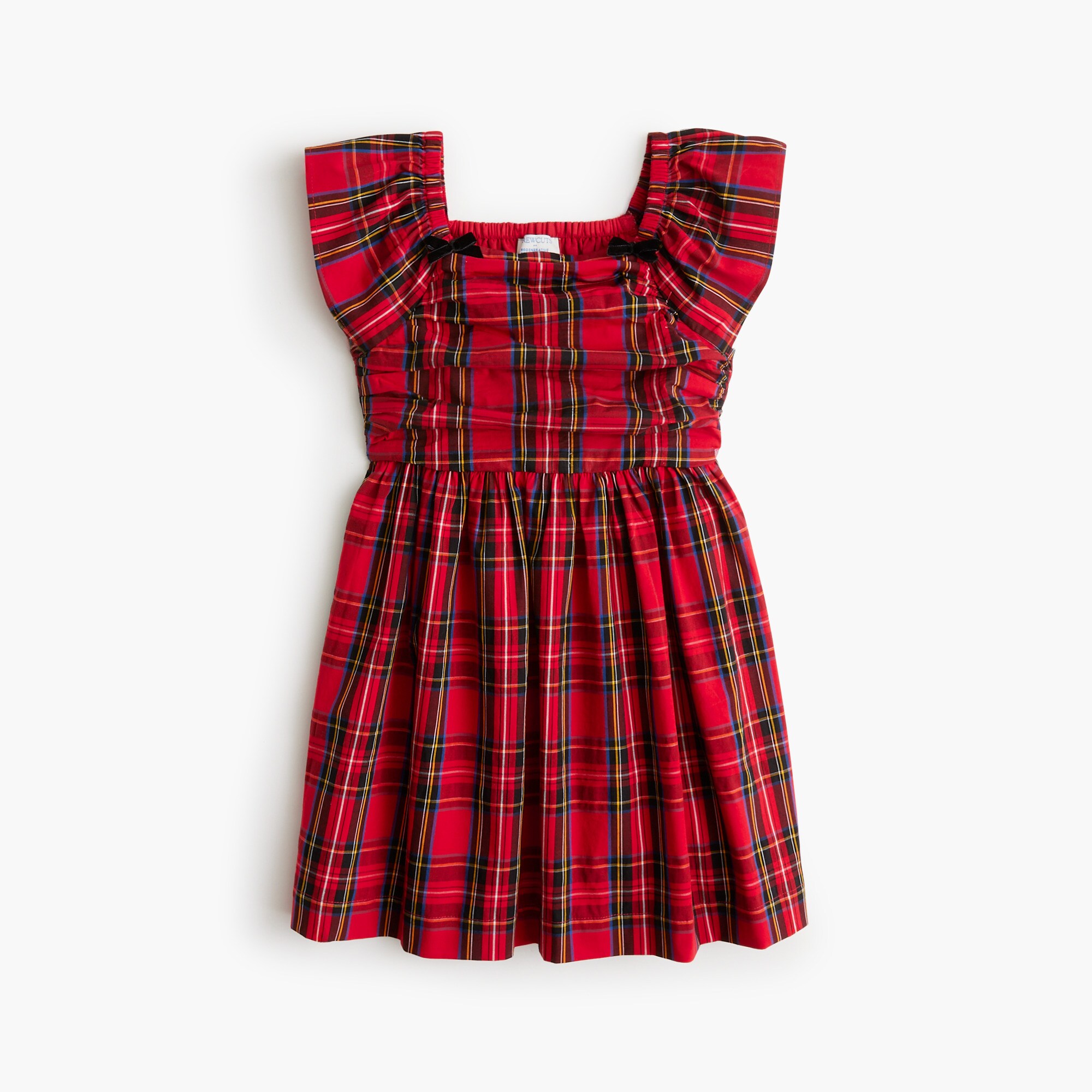 Girls' tartan ruched-bodice dress