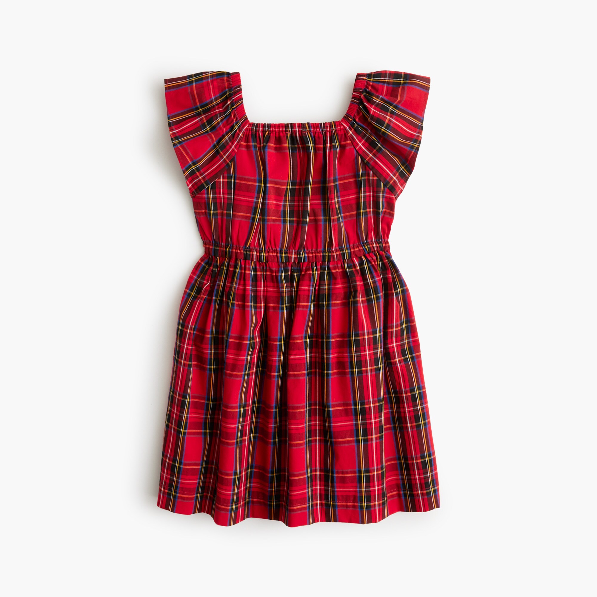 Girls' tartan ruched-bodice dress