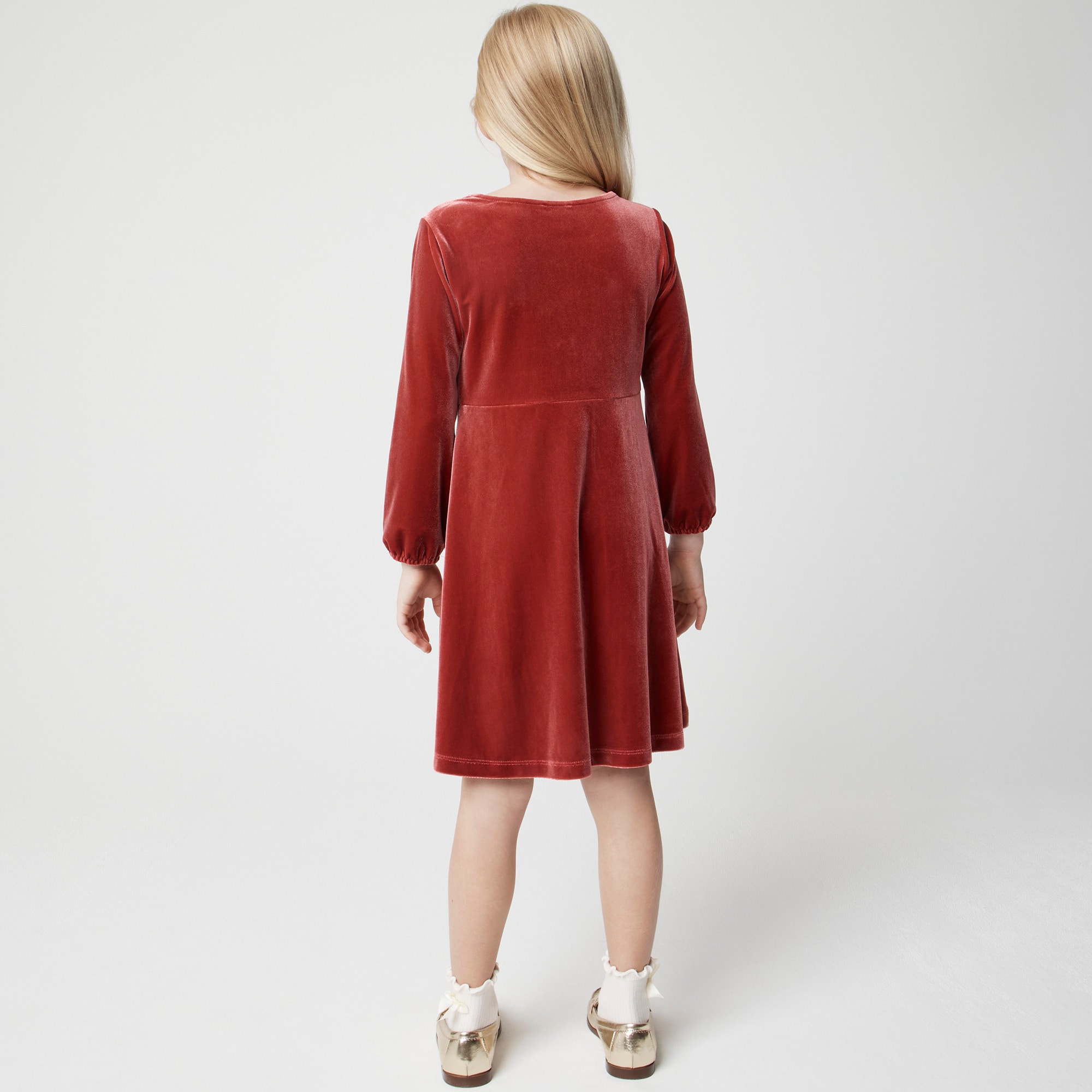 Girls' long-sleeve velvet dress