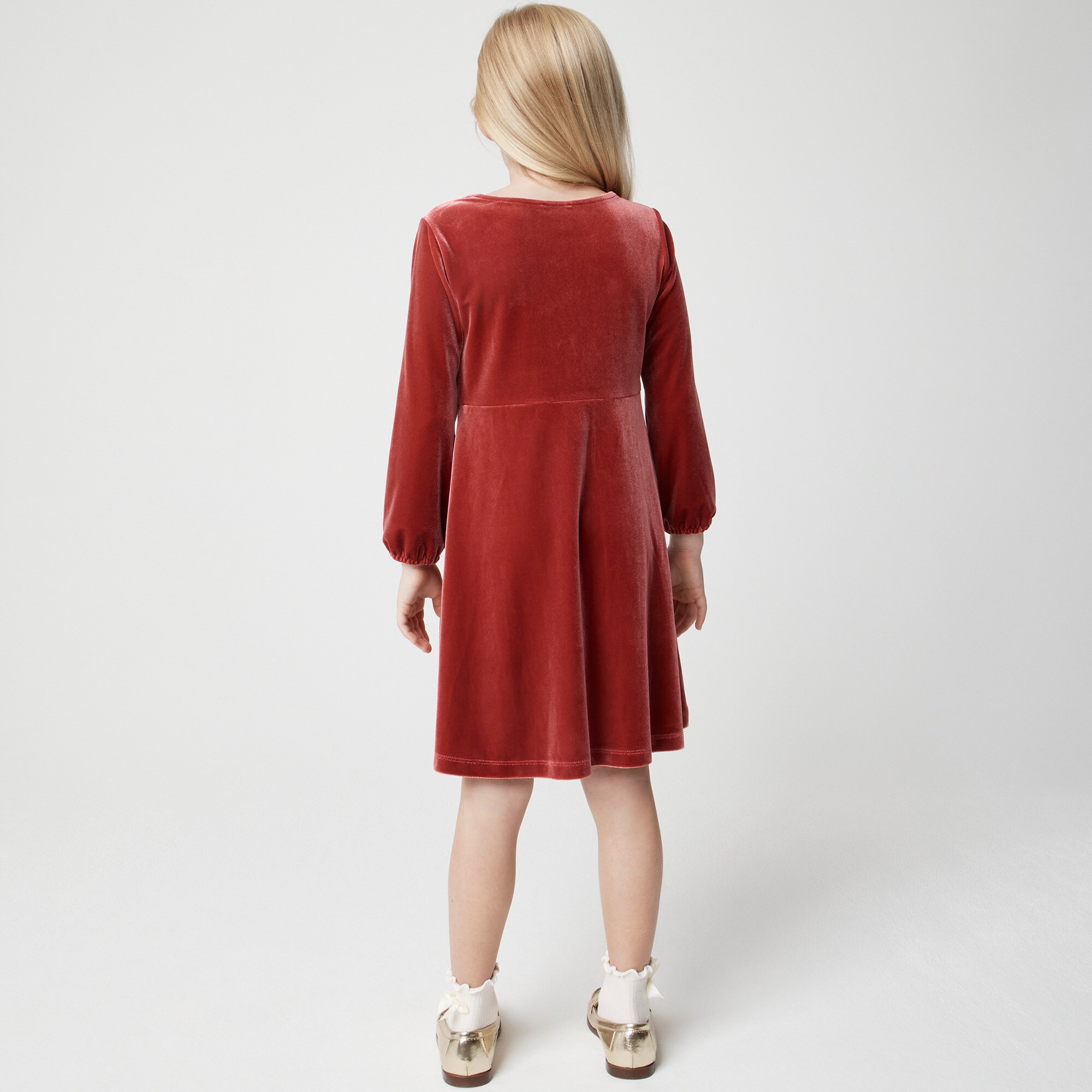 Girls' long-sleeve velvet dress