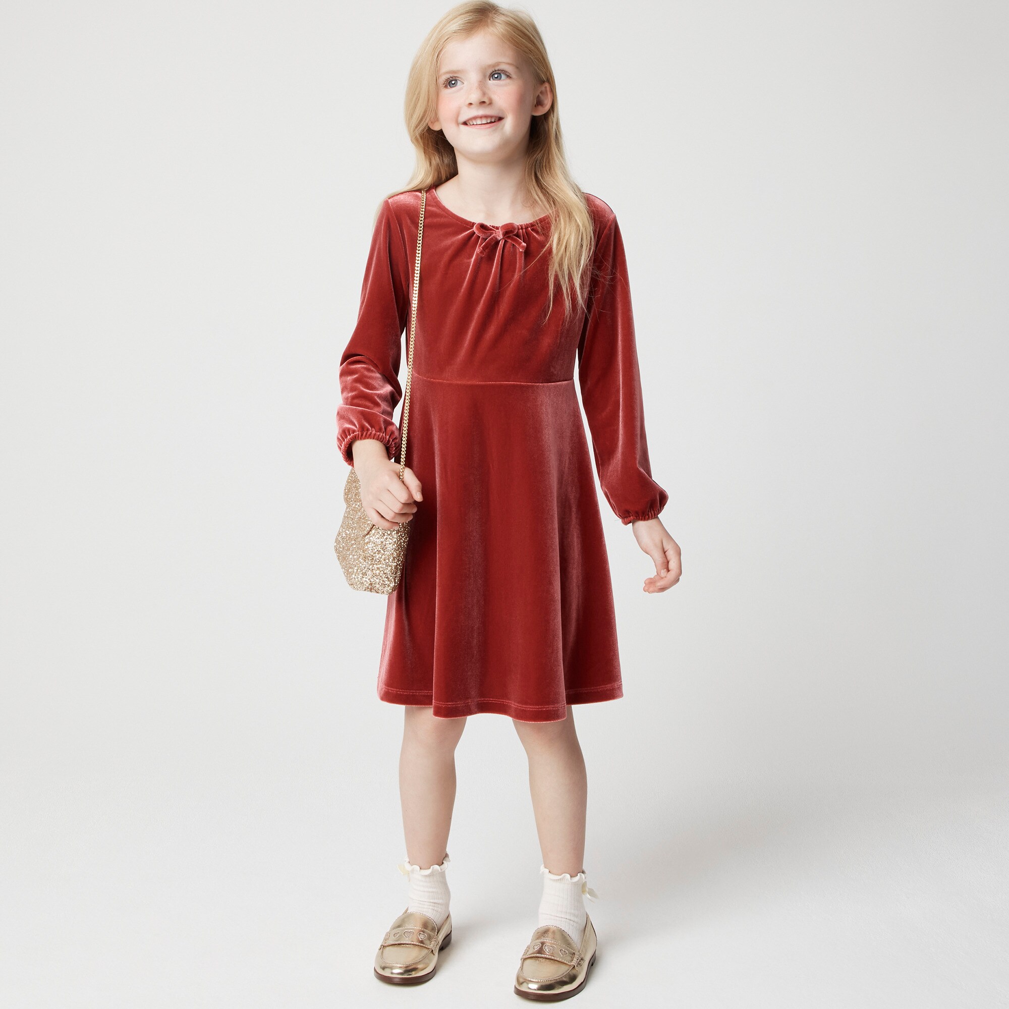 Girls' long-sleeve velvet dress