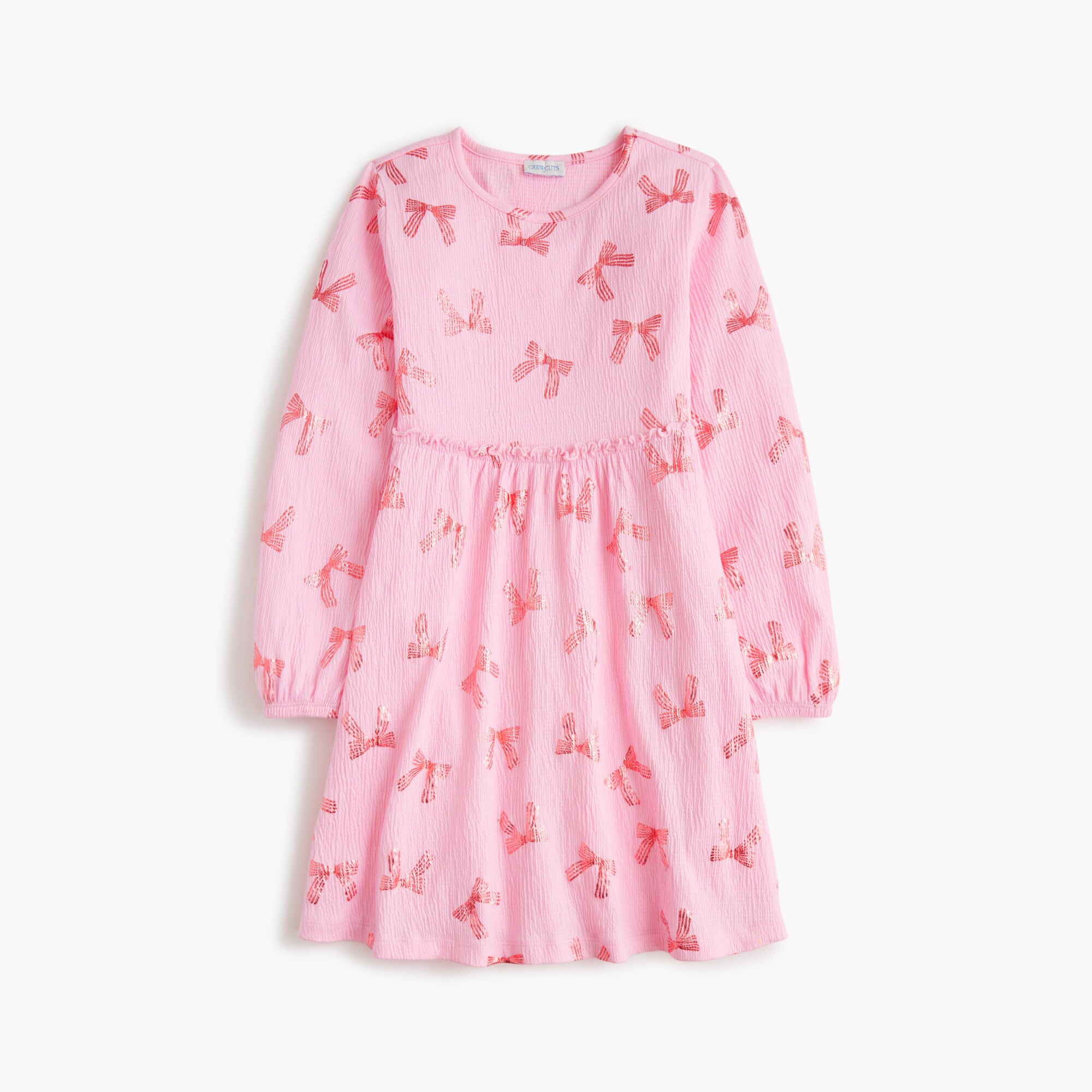 j crew pink bow dress Girls' Crinkle-knit Shiny Bow Dress For Girls