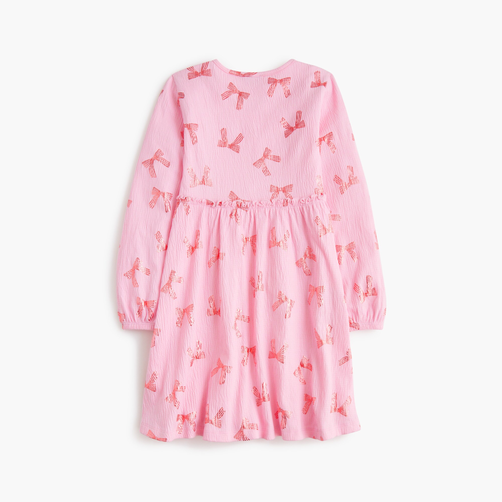 Girls' crinkle-knit shiny bow dress