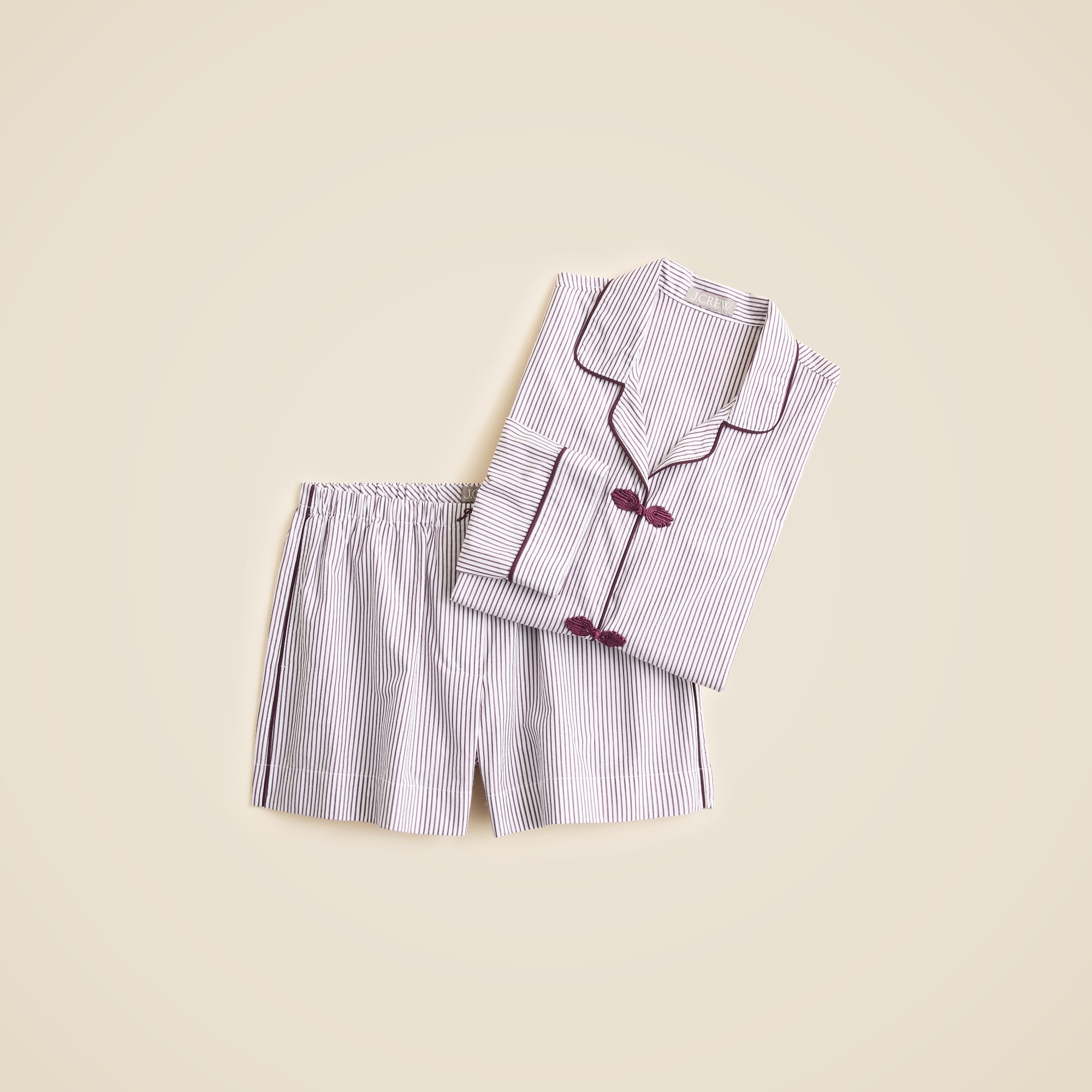 Cotton poplin pajama short set in stripe - image 4
