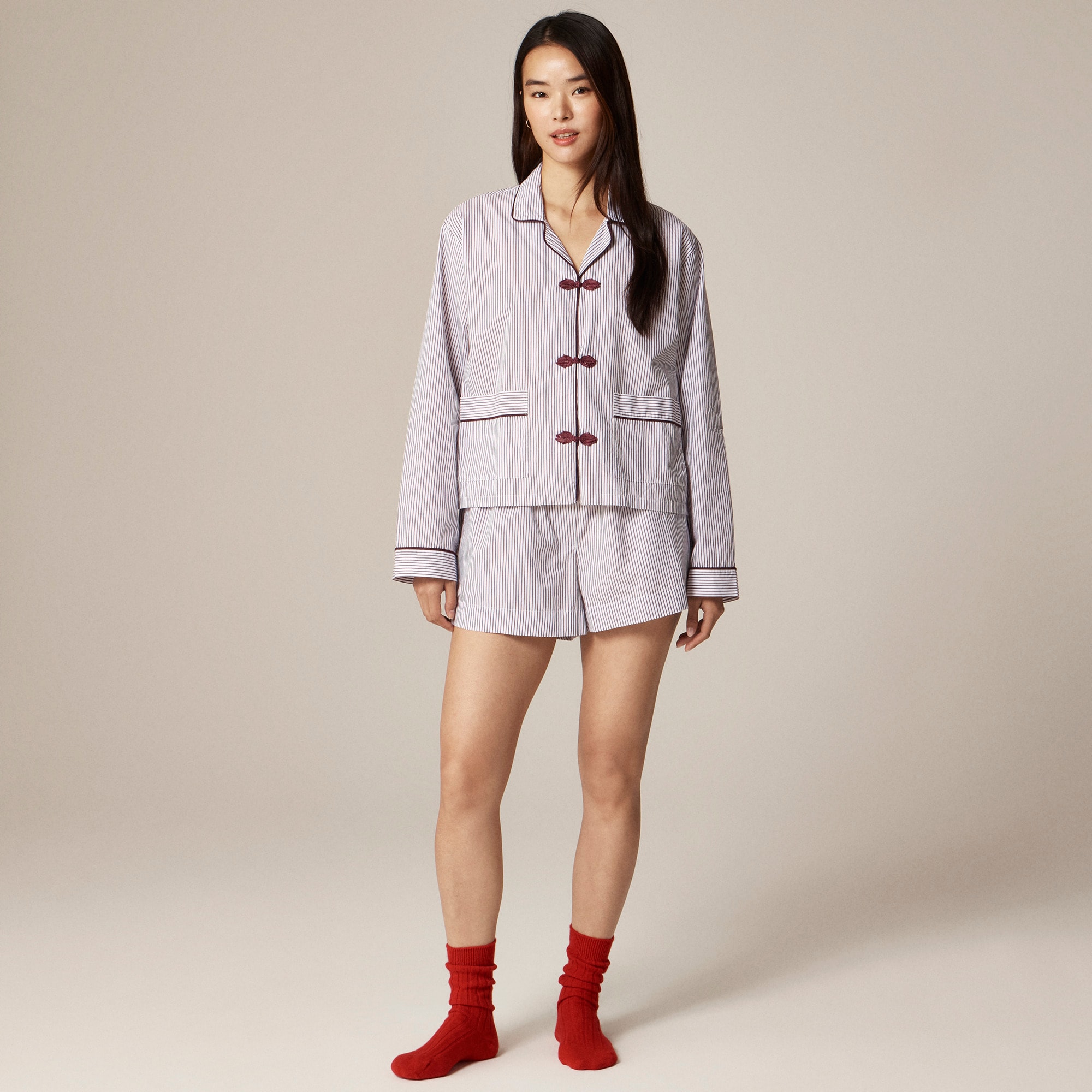 Cotton poplin pajama short set in stripe