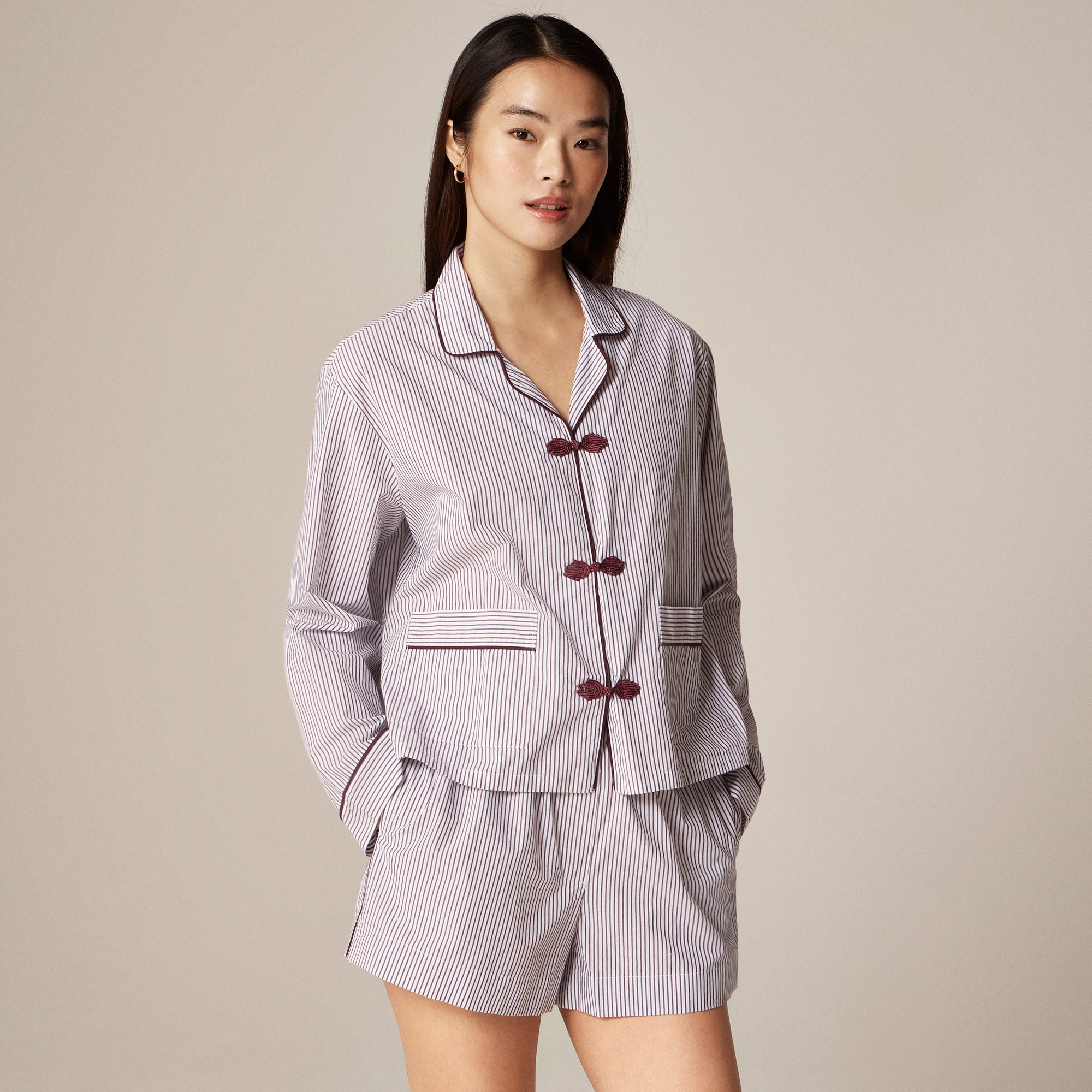  Cotton poplin pajama short set in stripe