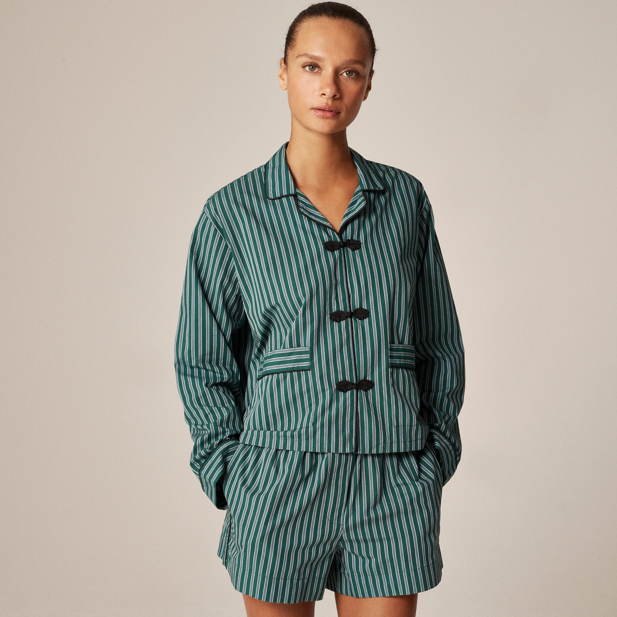 womens Cotton poplin pajama short set in stripe