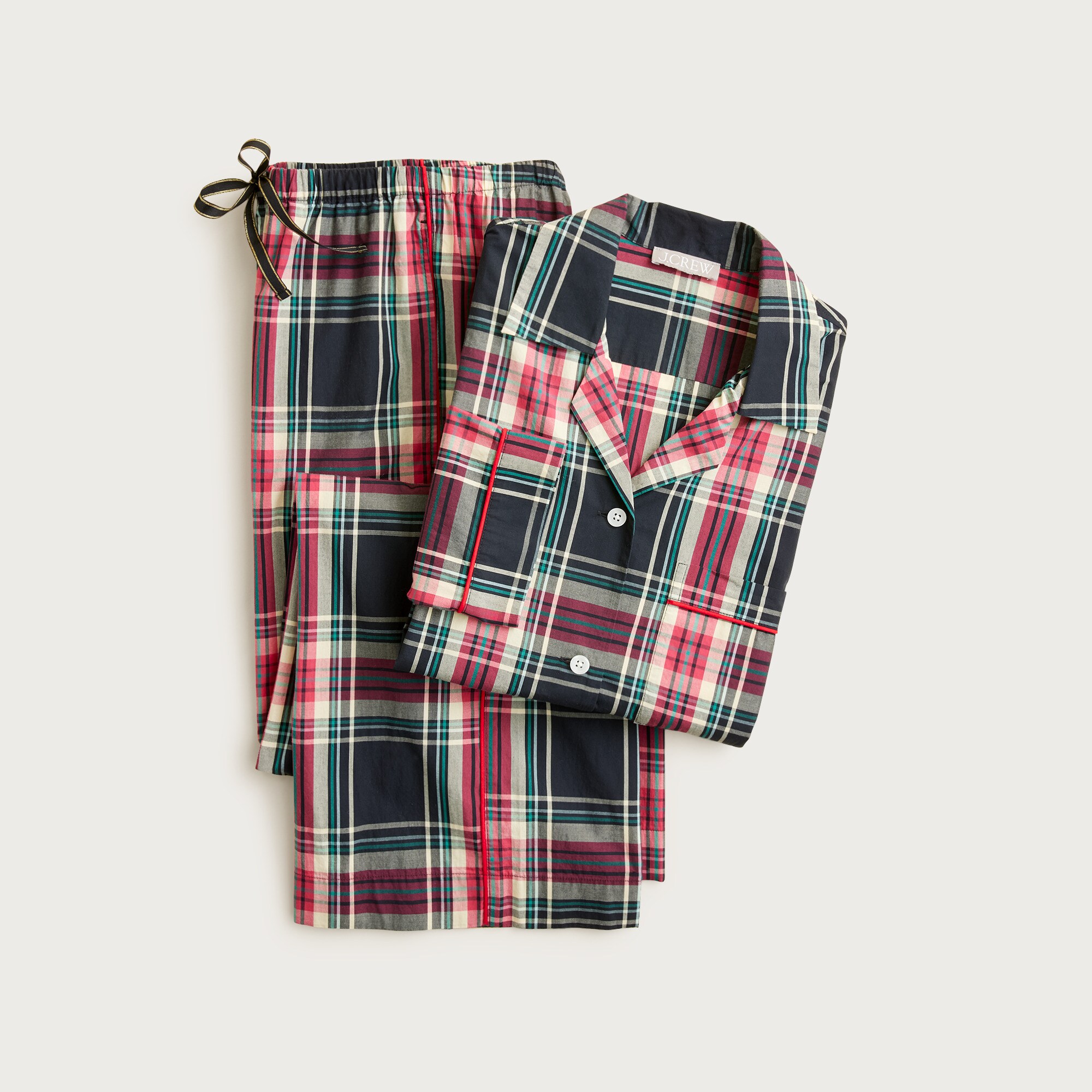 womens Cotton poplin long-sleeve pajama pant set in Stewart tartan