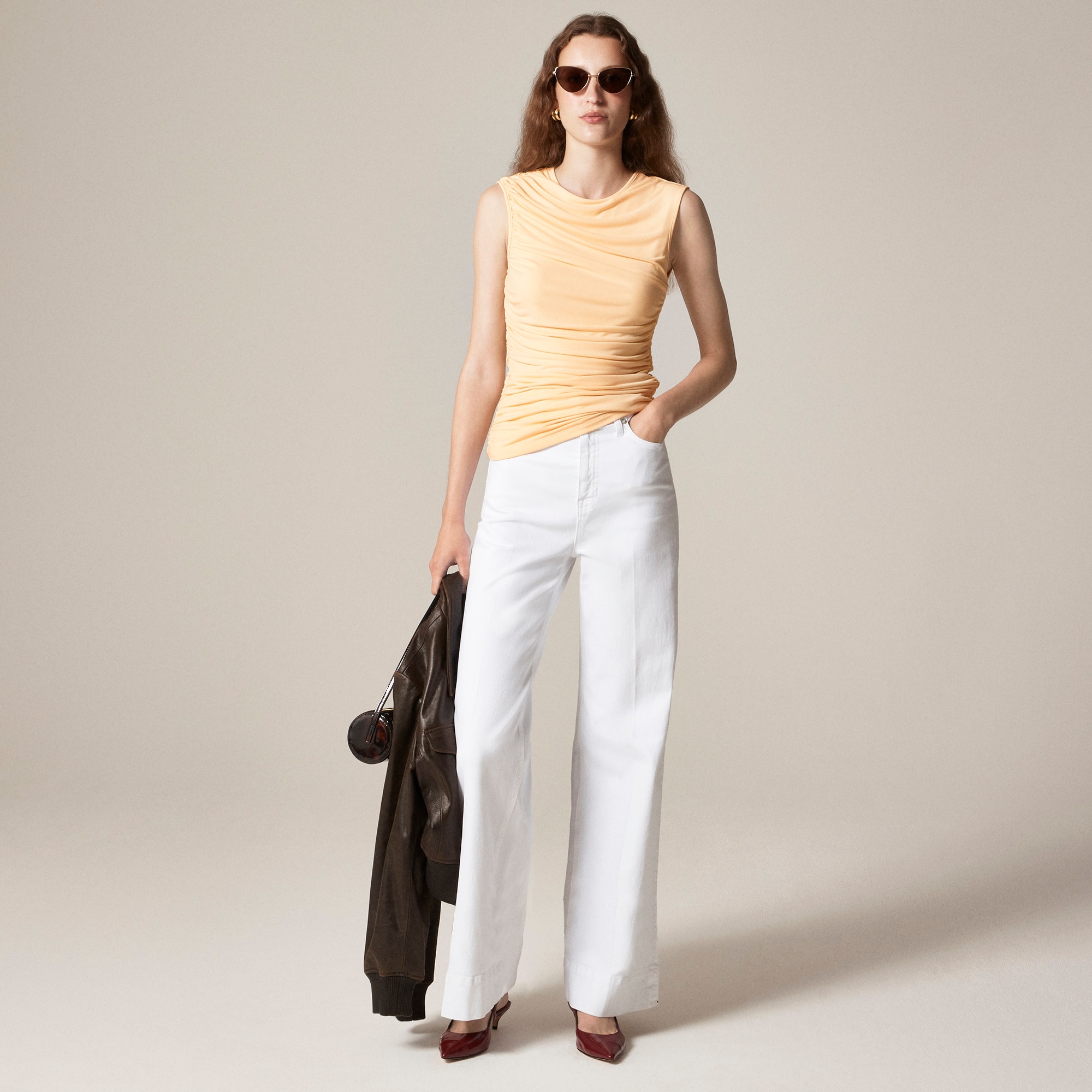 Ruched shell top in matte jersey