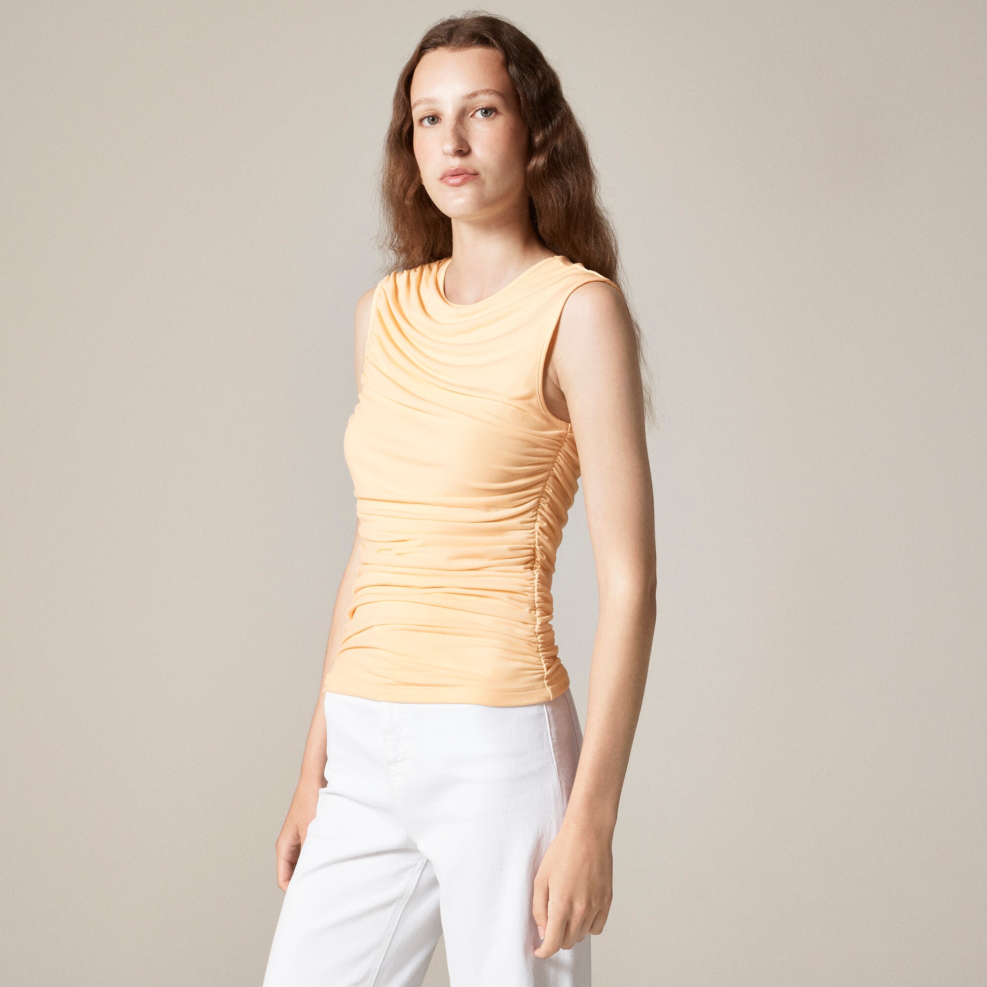 Ruched shell top in matte jersey