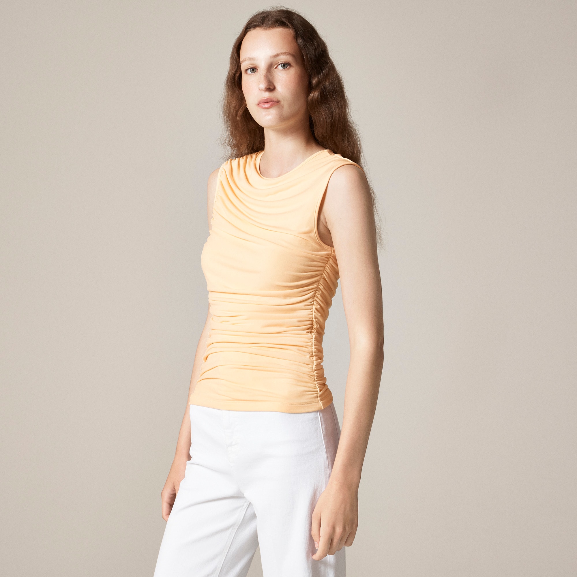 Ruched shell top in matte jersey