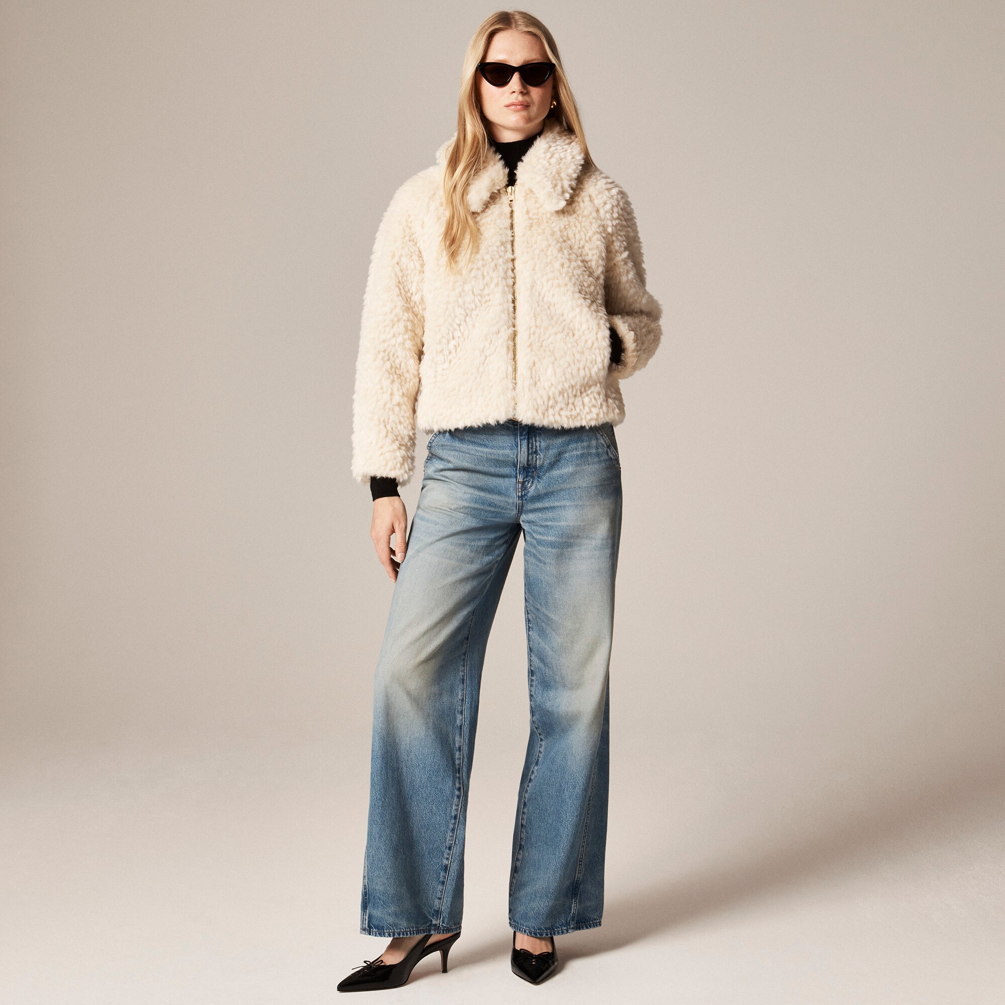Zip-up jacket in textured faux fur