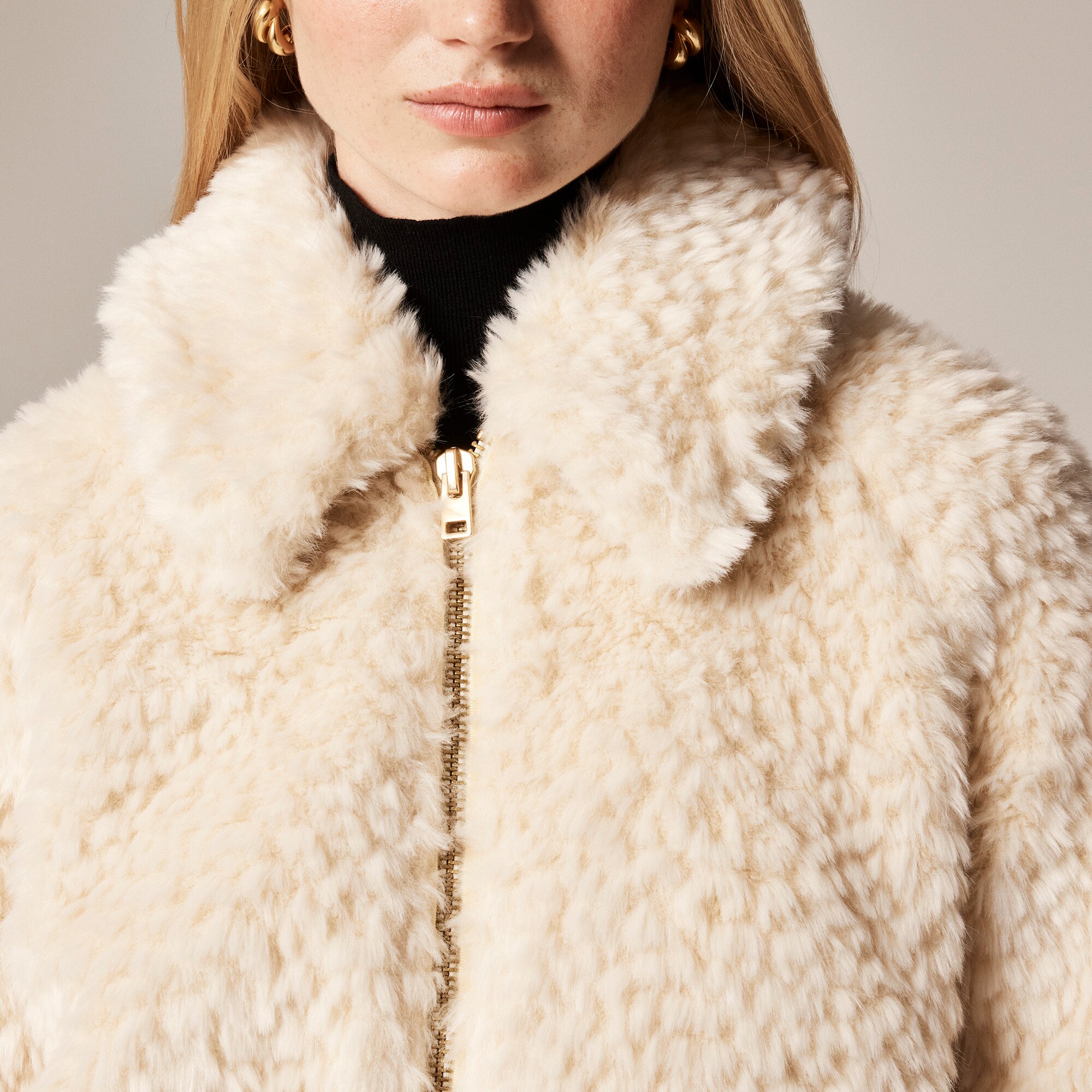 Zip-up Jacket In Textured Faux Fur For Women | J.Crew