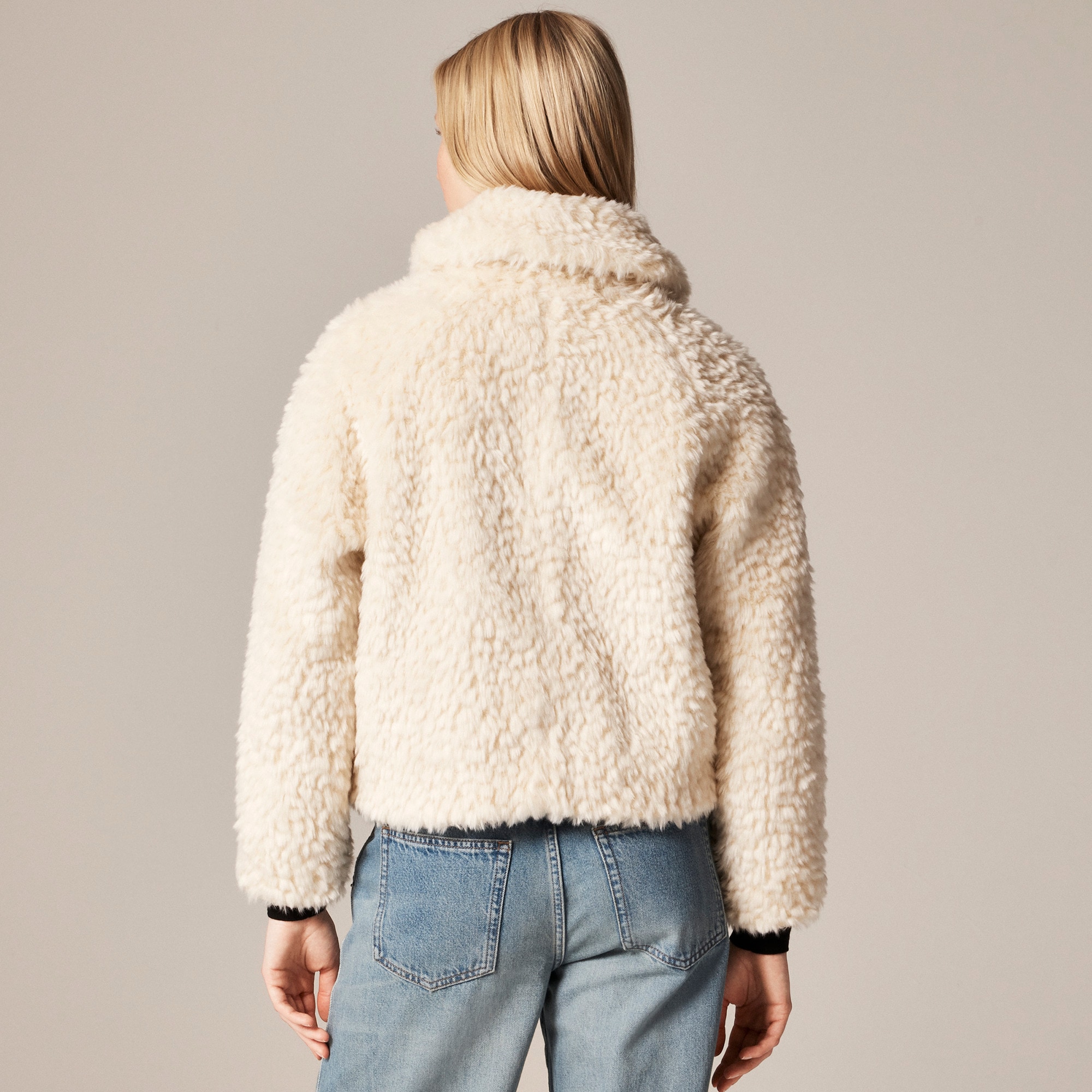Zip-up Jacket In Textured Faux Fur For Women | J.Crew