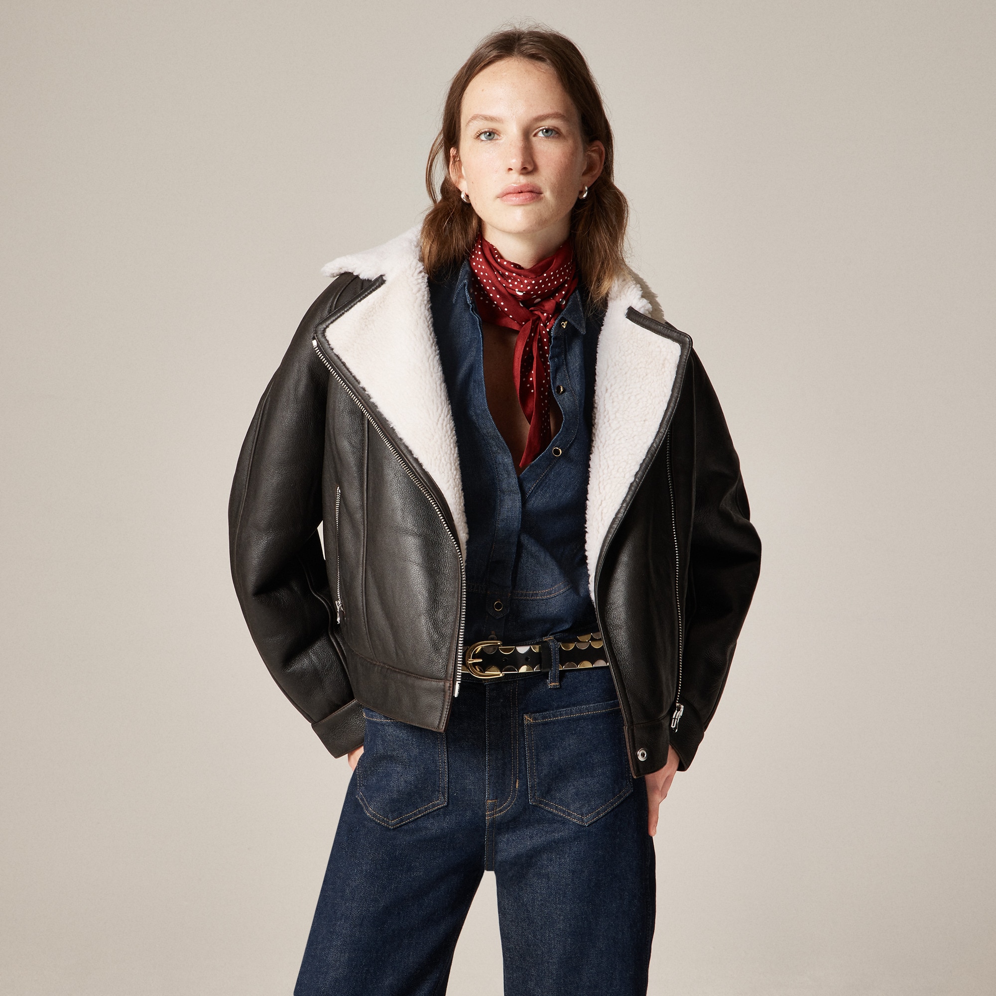 womens Collection shearling moto jacket