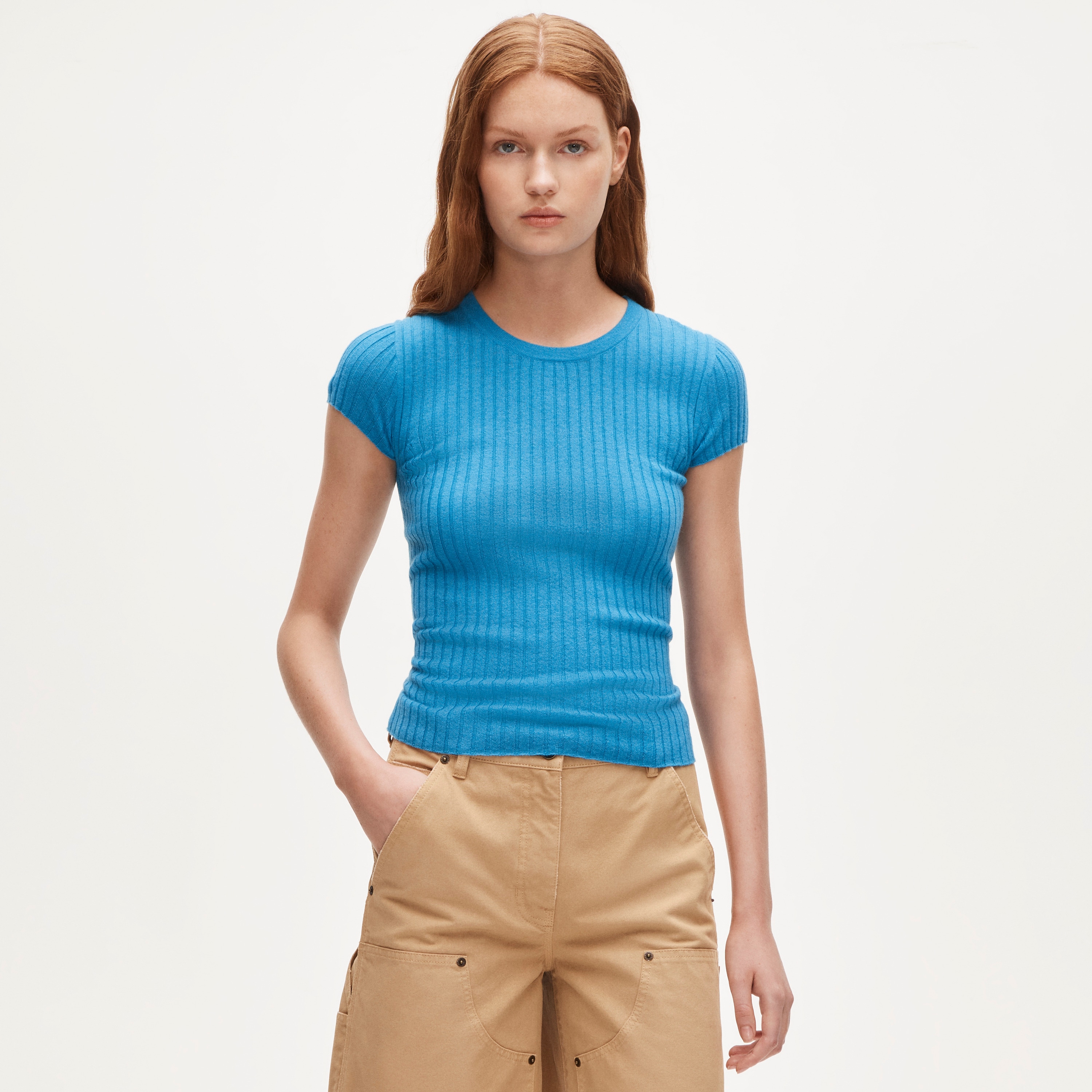 Featherweight cashmere ribbed sweater-tee