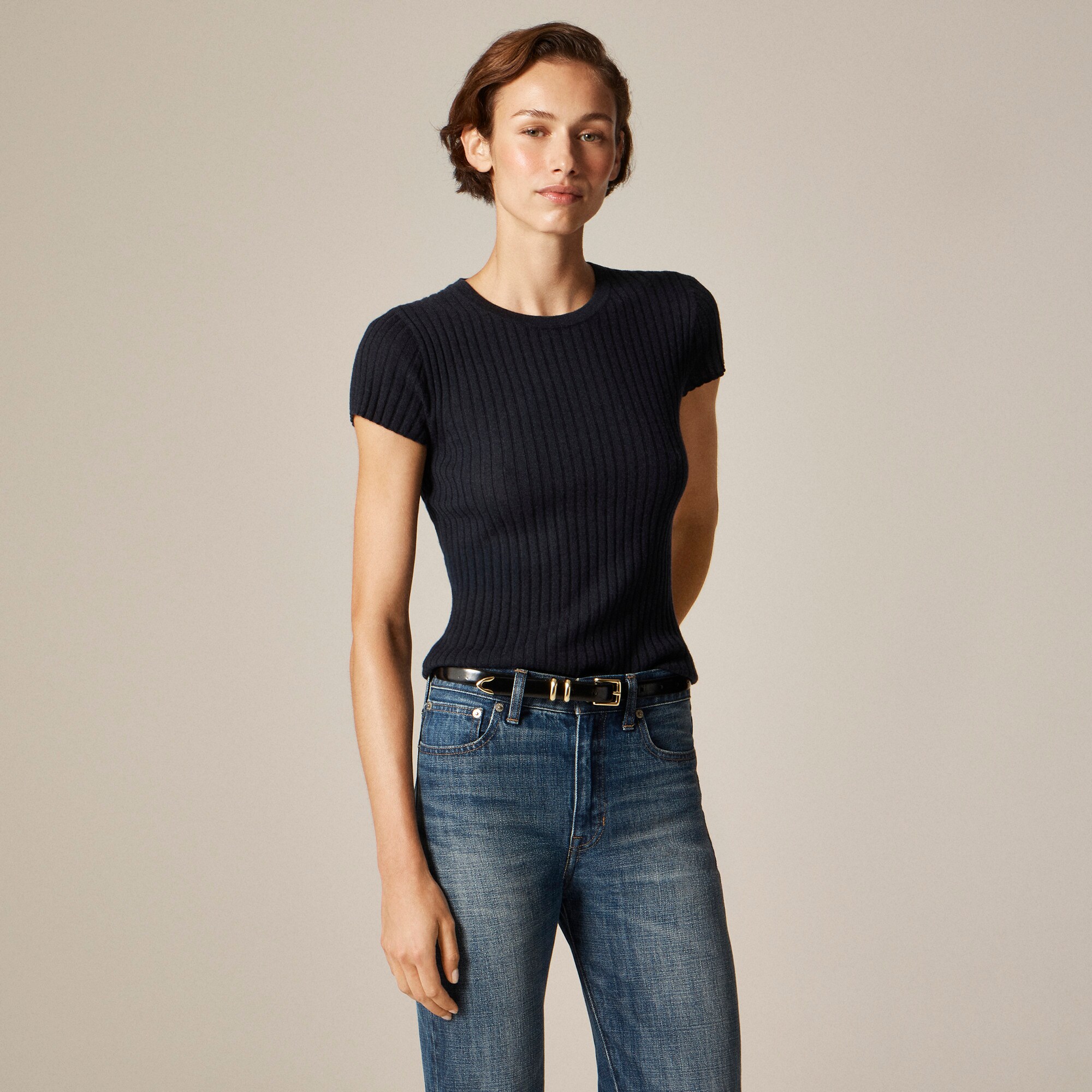 womens New ribbed featherweight cashmere T-shirt