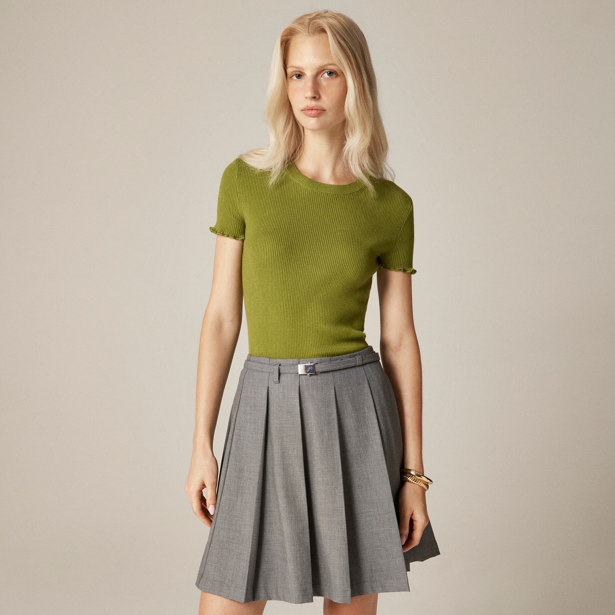 Ruffle-trim T-shirt In TENCEL™ Lyocell Blend For Women | J.Crew