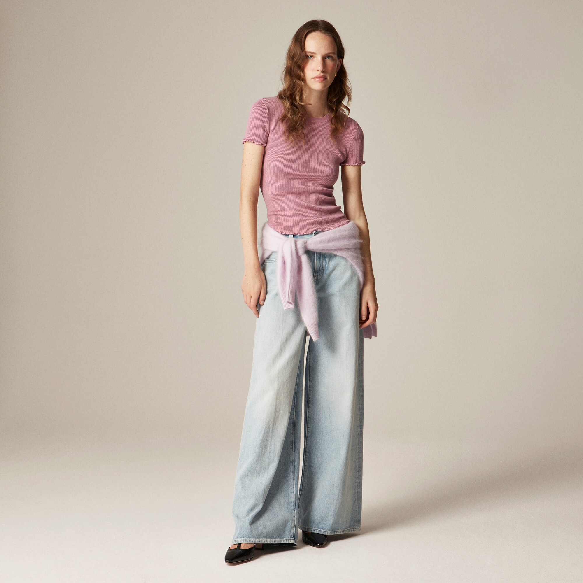 Ruffle-trim T-shirt in TENCEL&trade;-blend - thumbnail 4