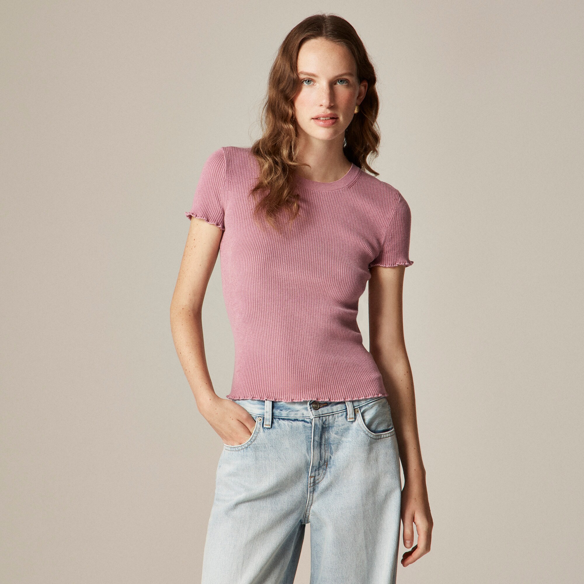  Ruffle-trim T-shirt in TENCEL&trade; lyocell blend