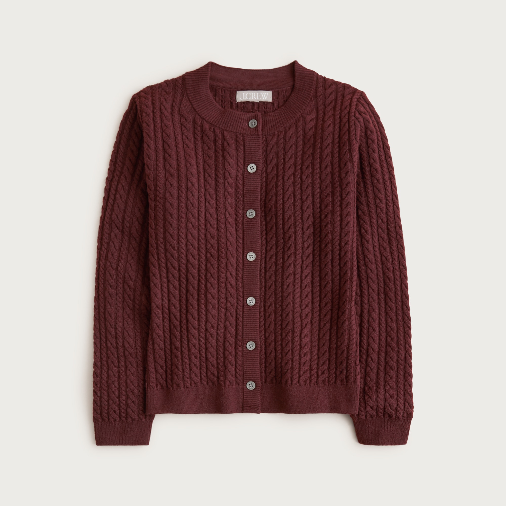 womens Cable-knit crewneck cardigan in merino wool