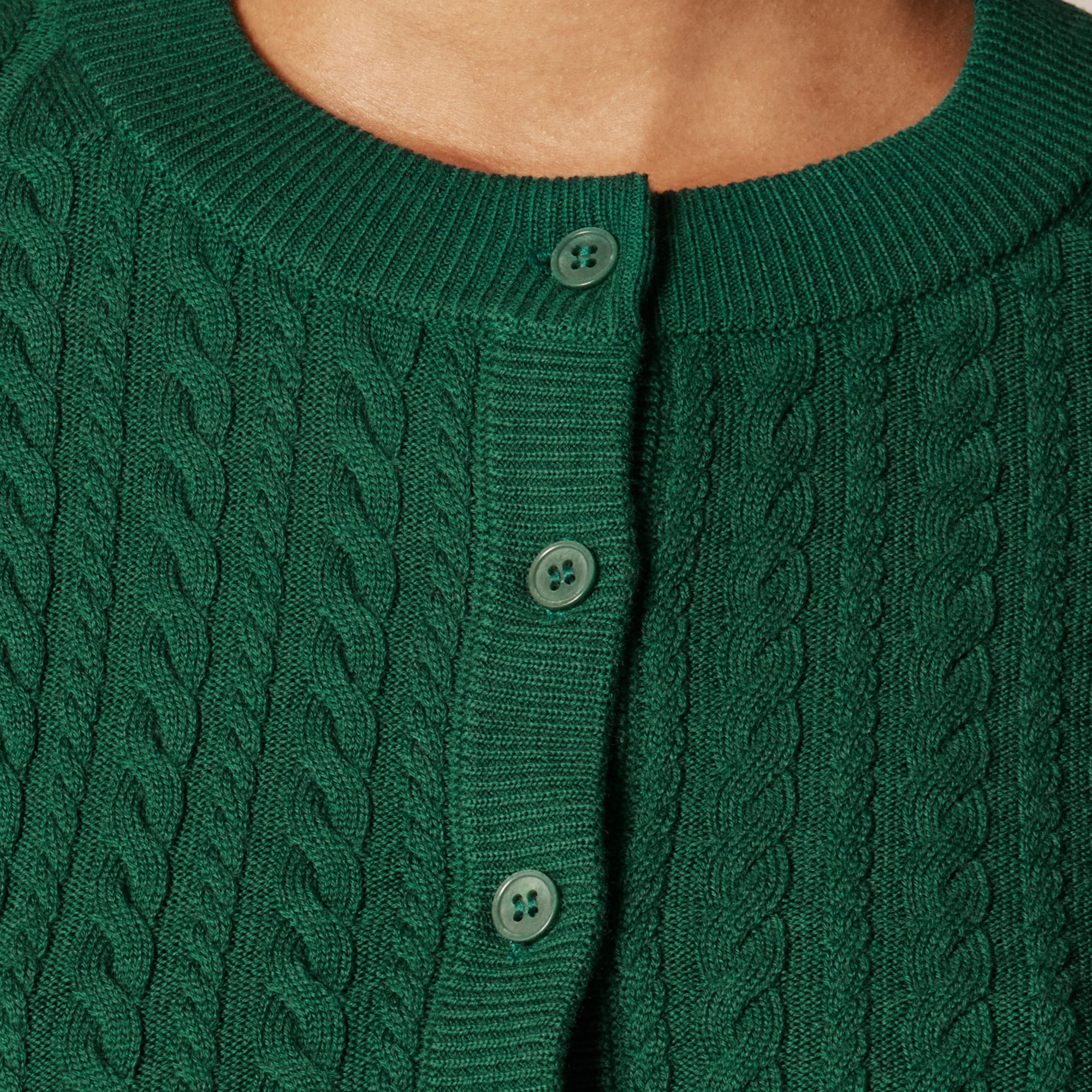 Cable-knit crewneck cardigan in merino wool