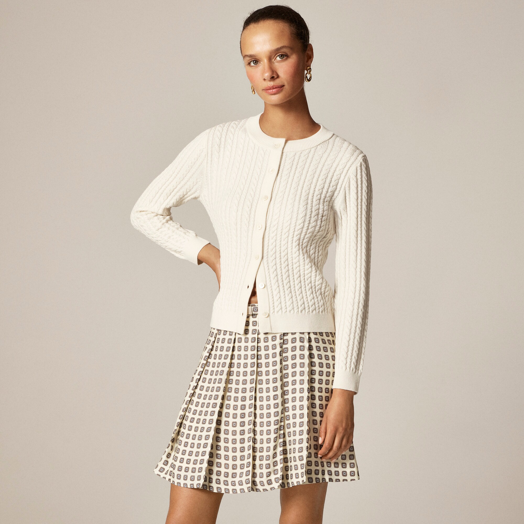 womens Cable-knit crewneck cardigan in merino wool