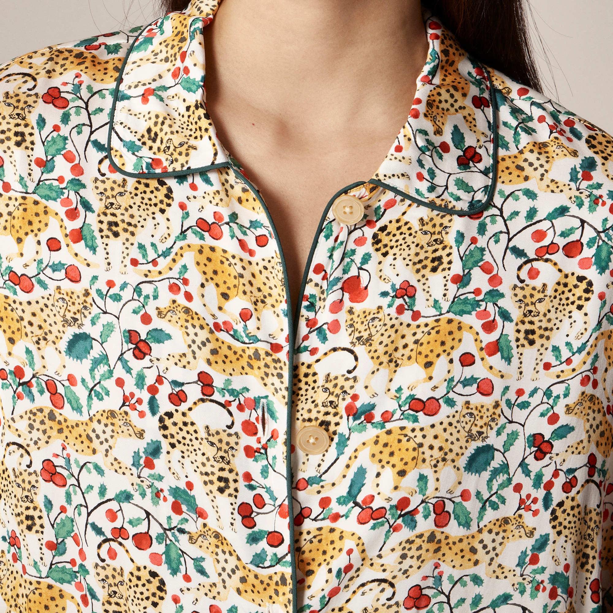 Soft-shine pajama pant set in holiday jungle print