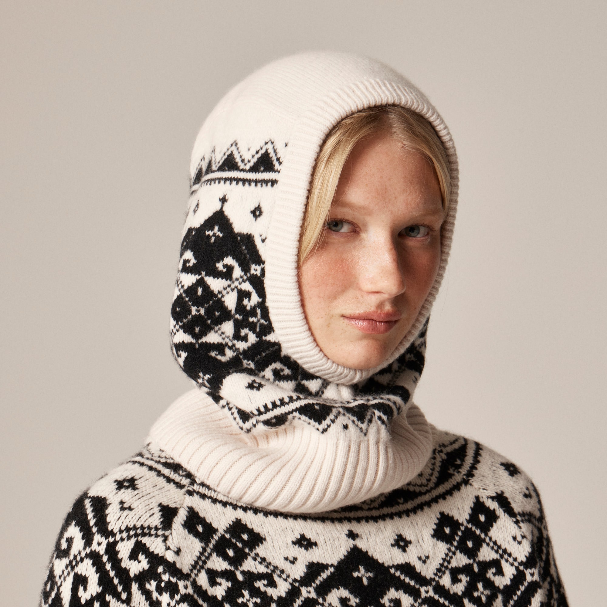 womens Ribbed Fair Isle balaclava in lambswool
