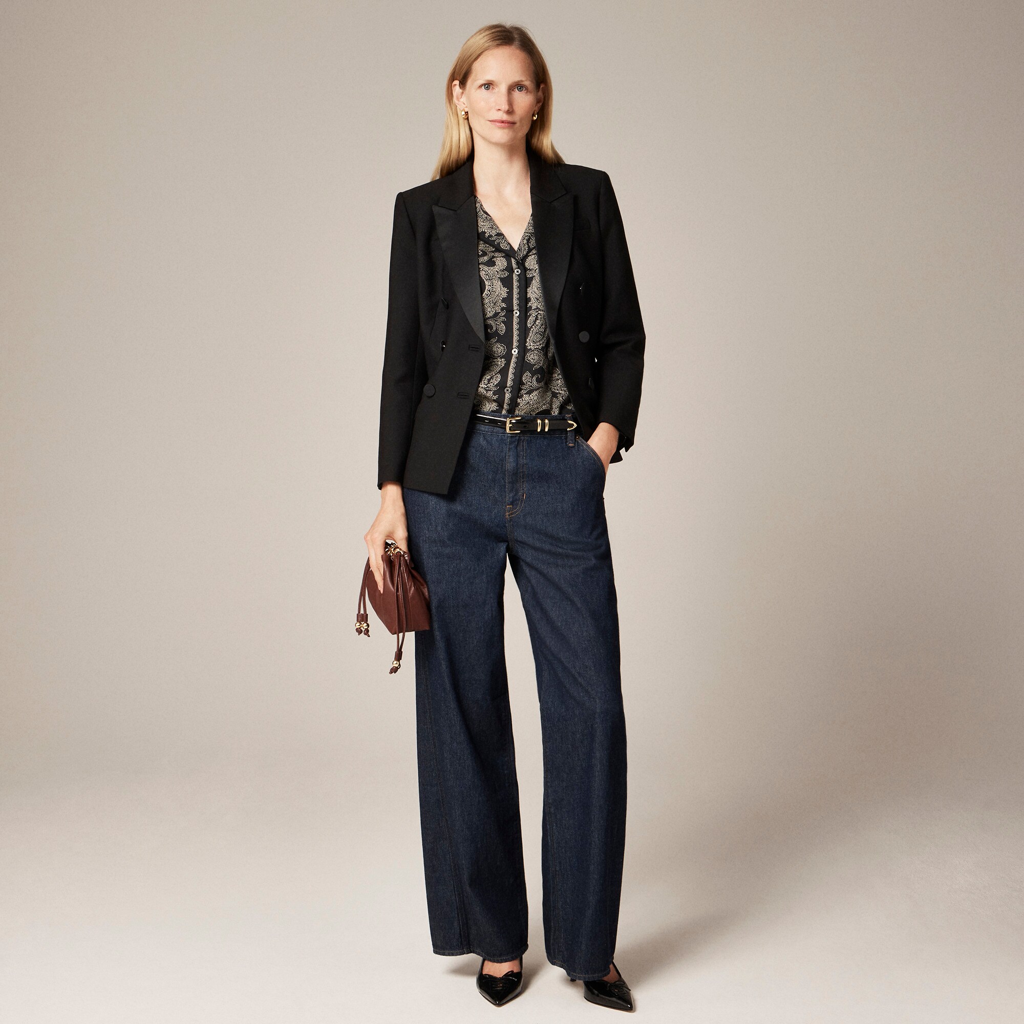 Drapey camp-collar shirt in paisley scarf print