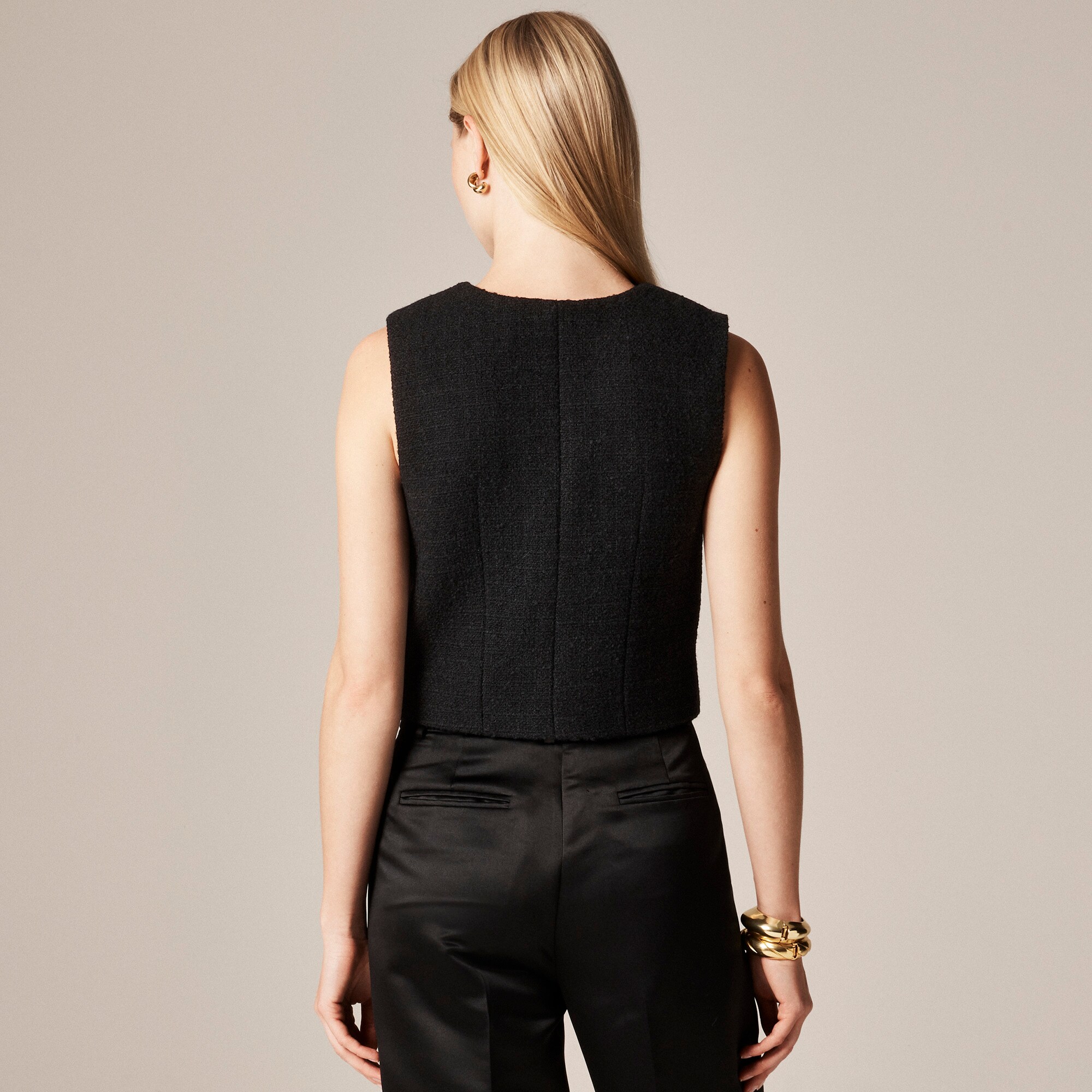 Tweed crewneck vest with velvet bows