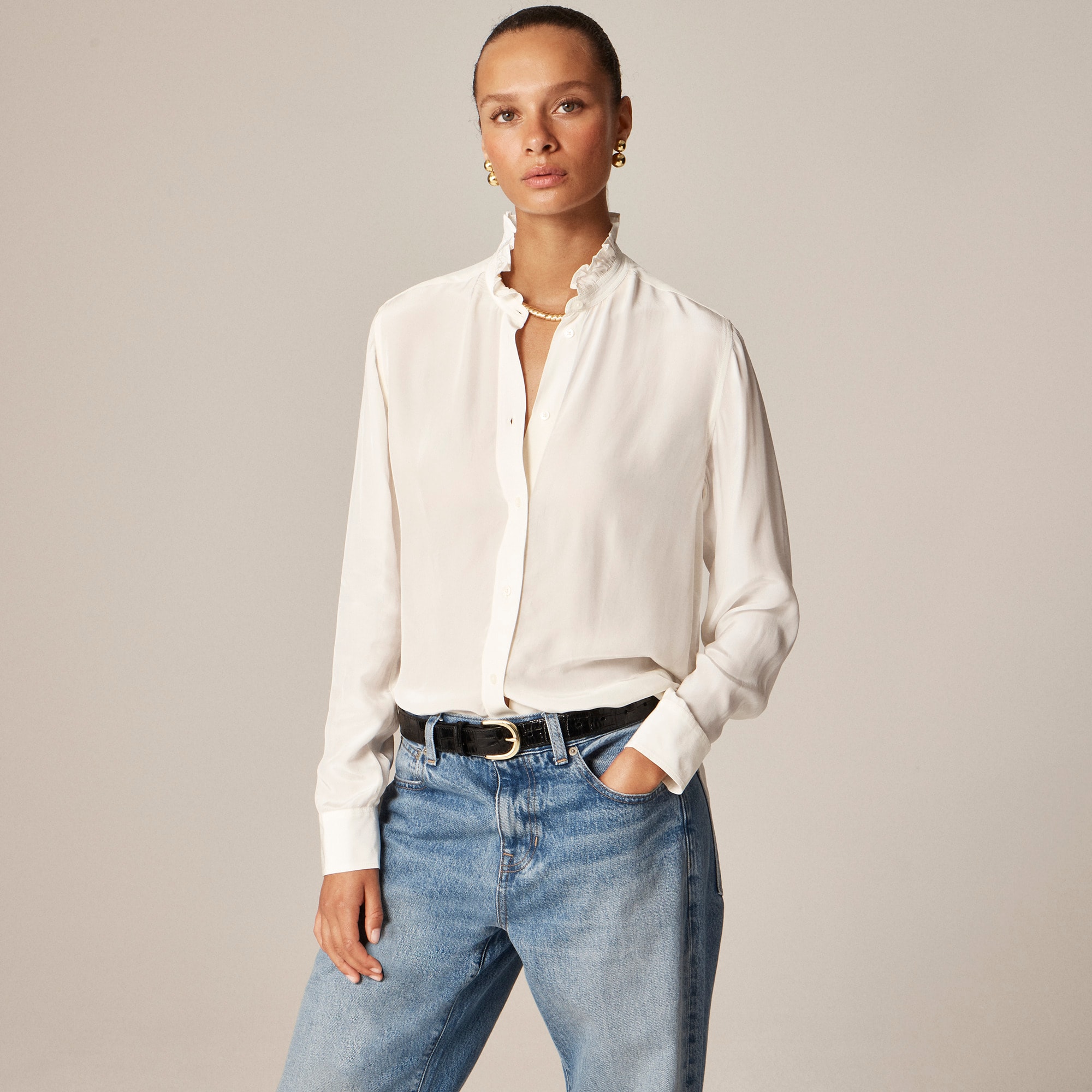  Jules ruffle-collar shirt in crepe de chine