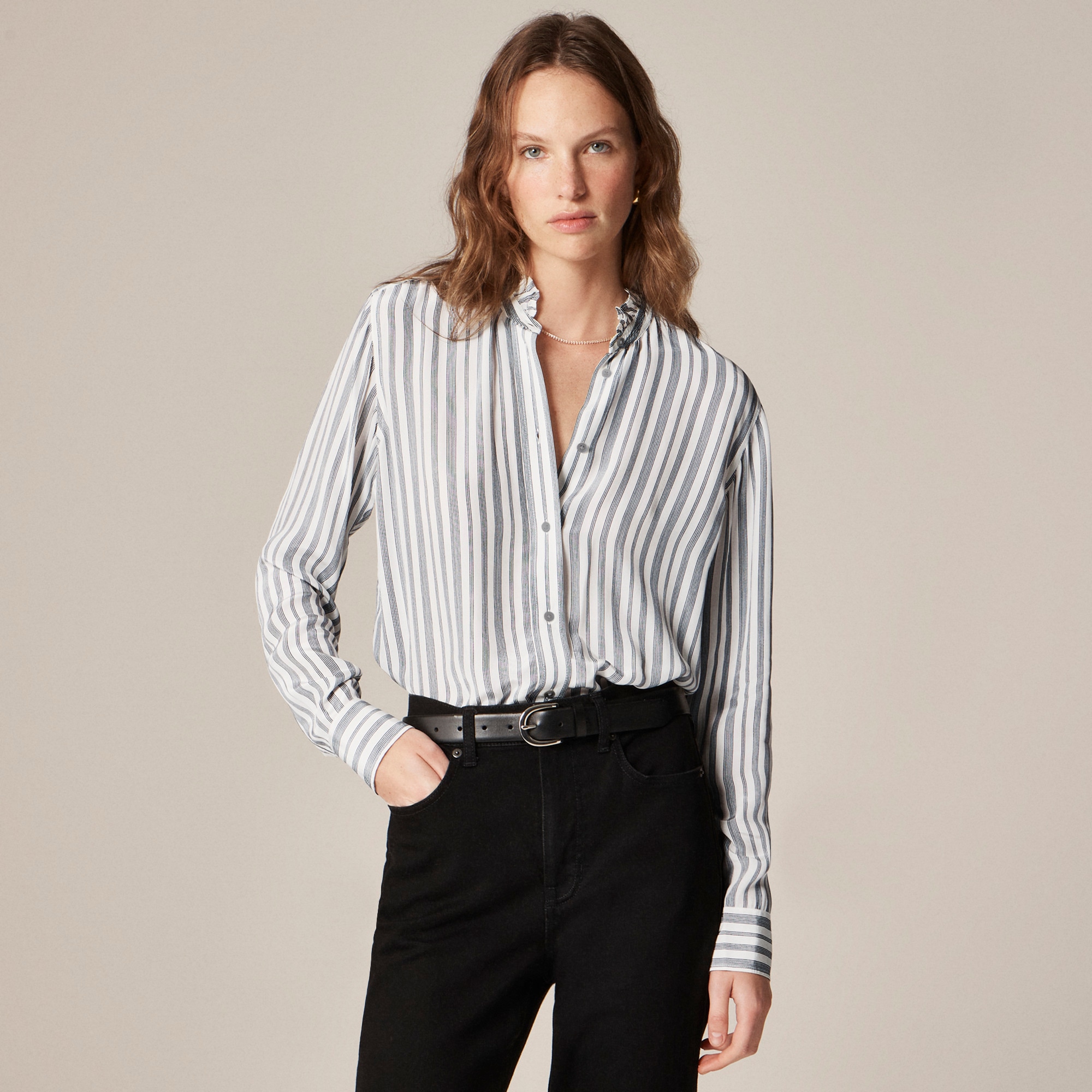 Jules Ruffle-collar Shirt In Striped Crepe De Chine For Women | J.Crew