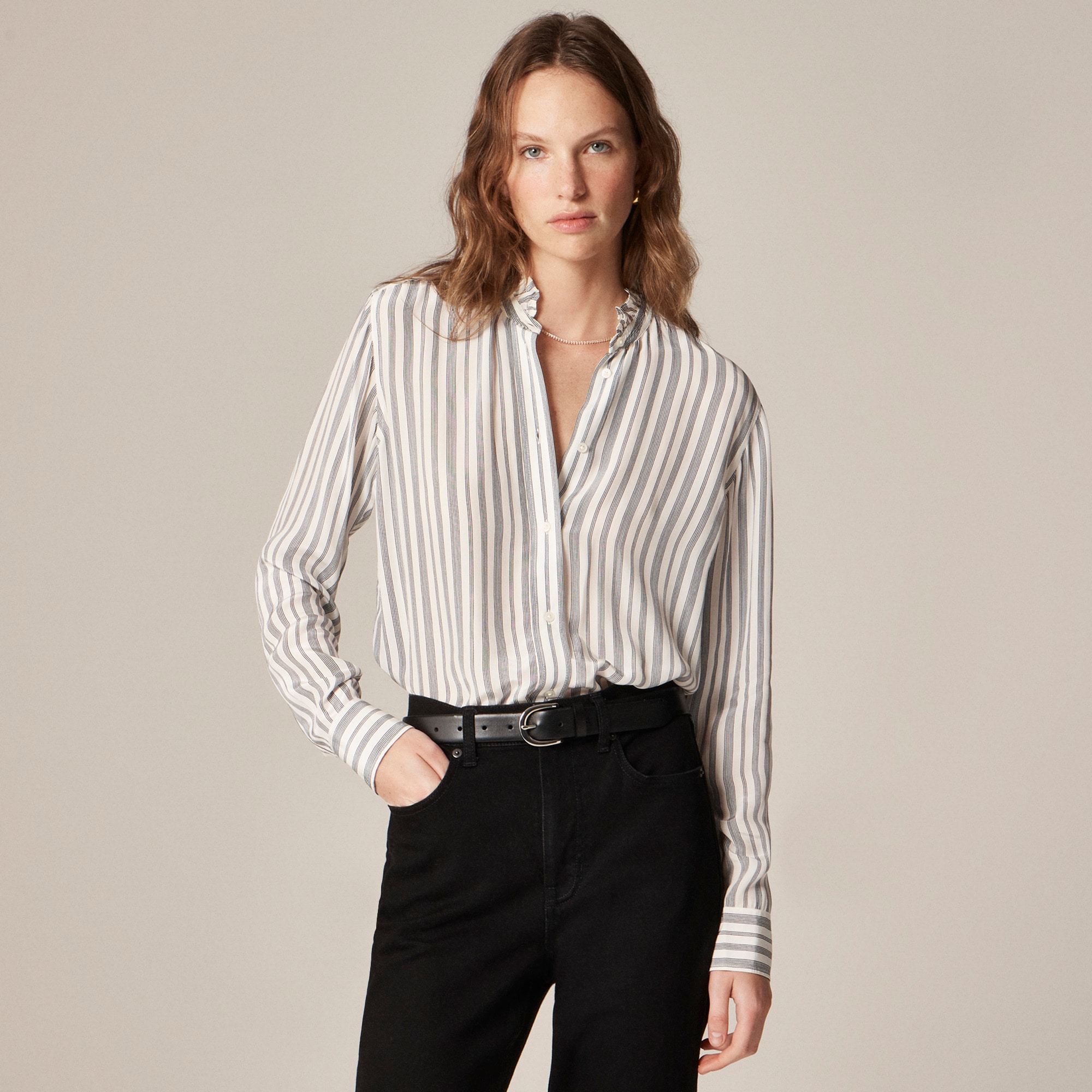Jules ruffle-collar shirt in striped crepe de chine