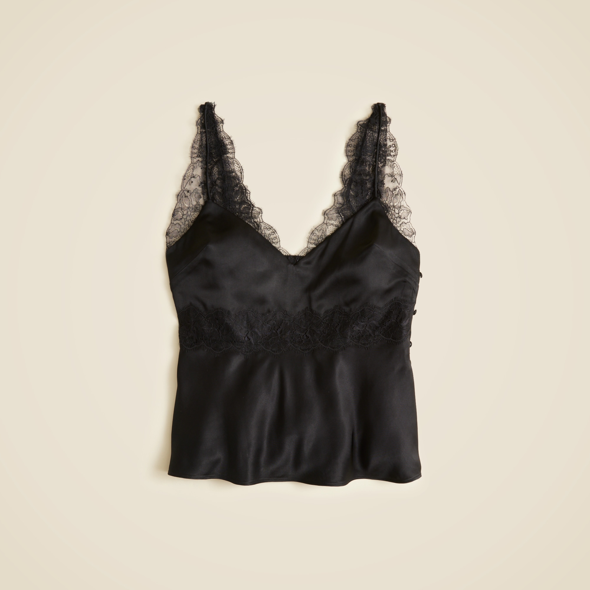 Lace-trim tank top in luster charmeuse