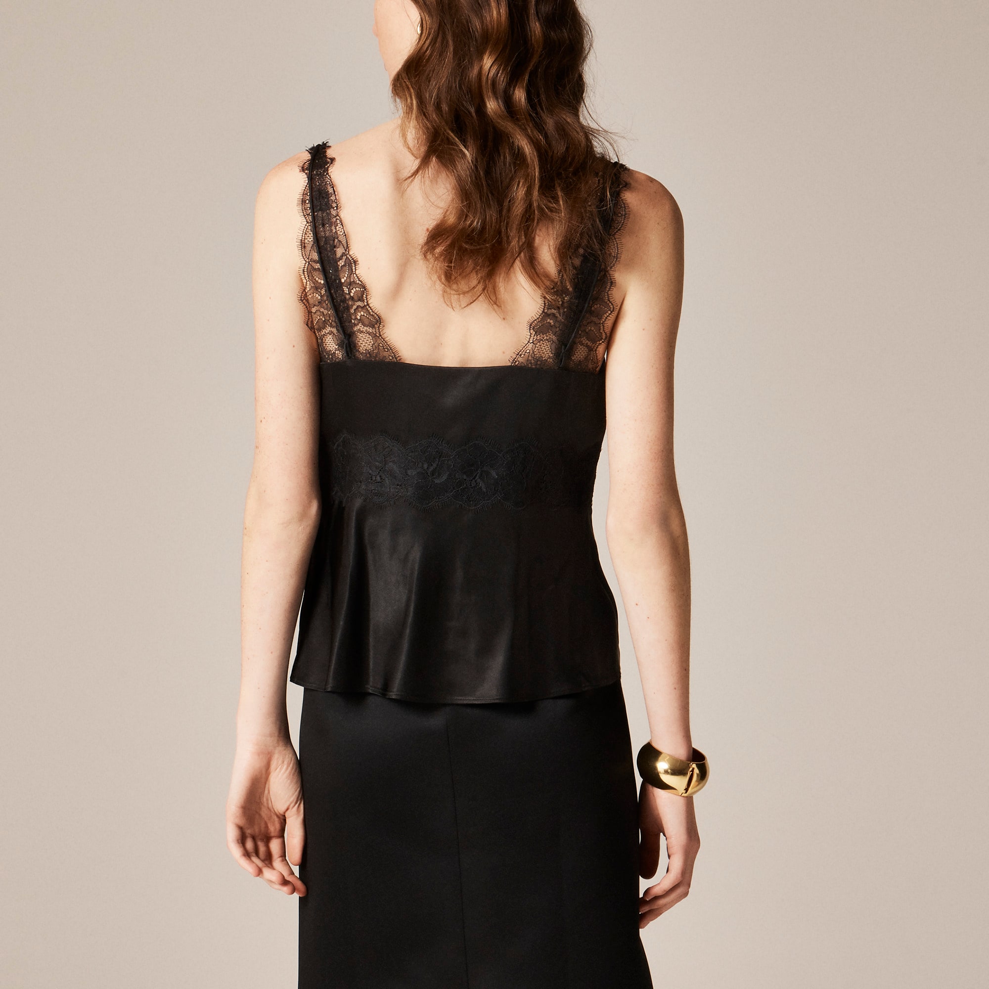 Lace-trim tank top in luster charmeuse