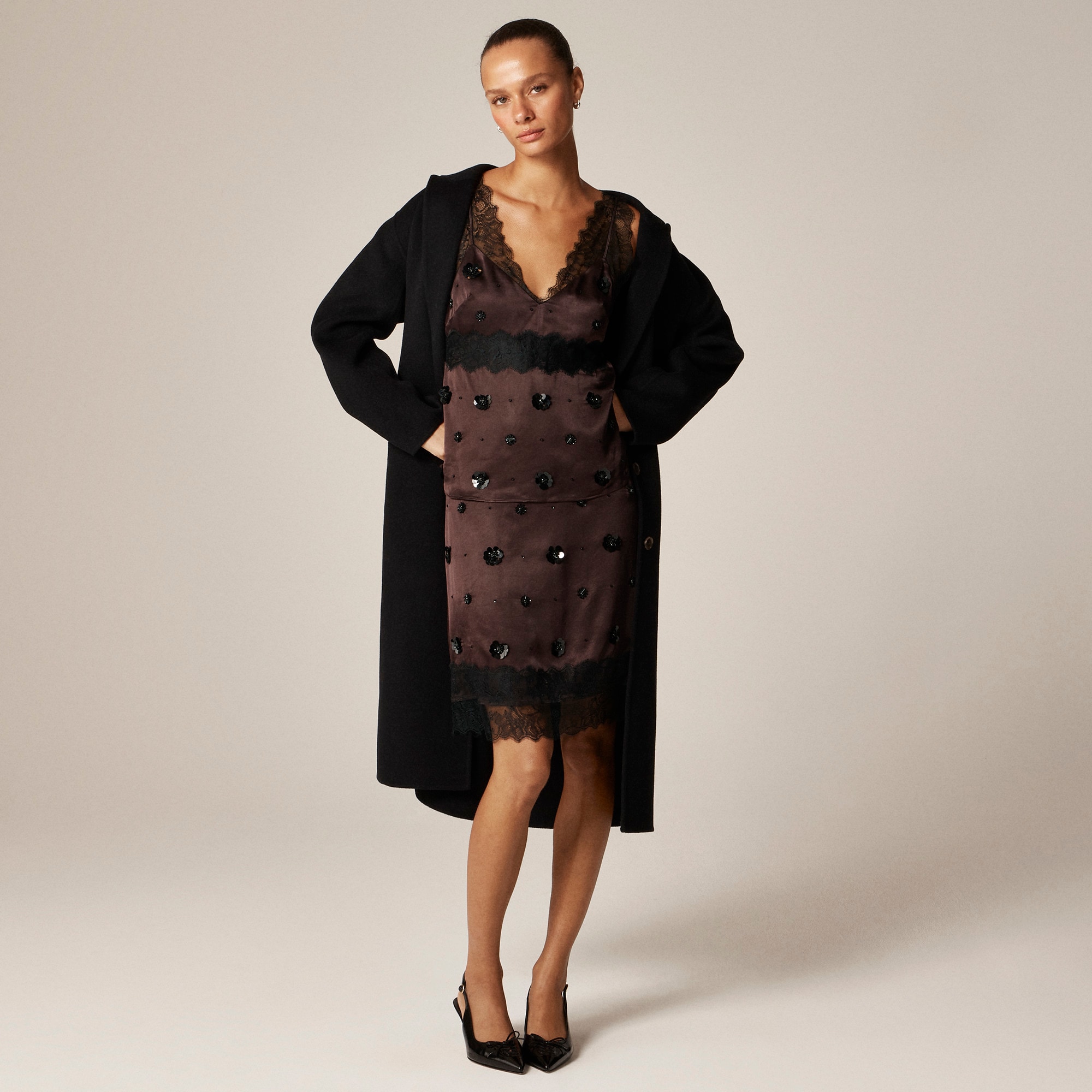 Embellished lace-trim tank top in luster charmeuse - image 3