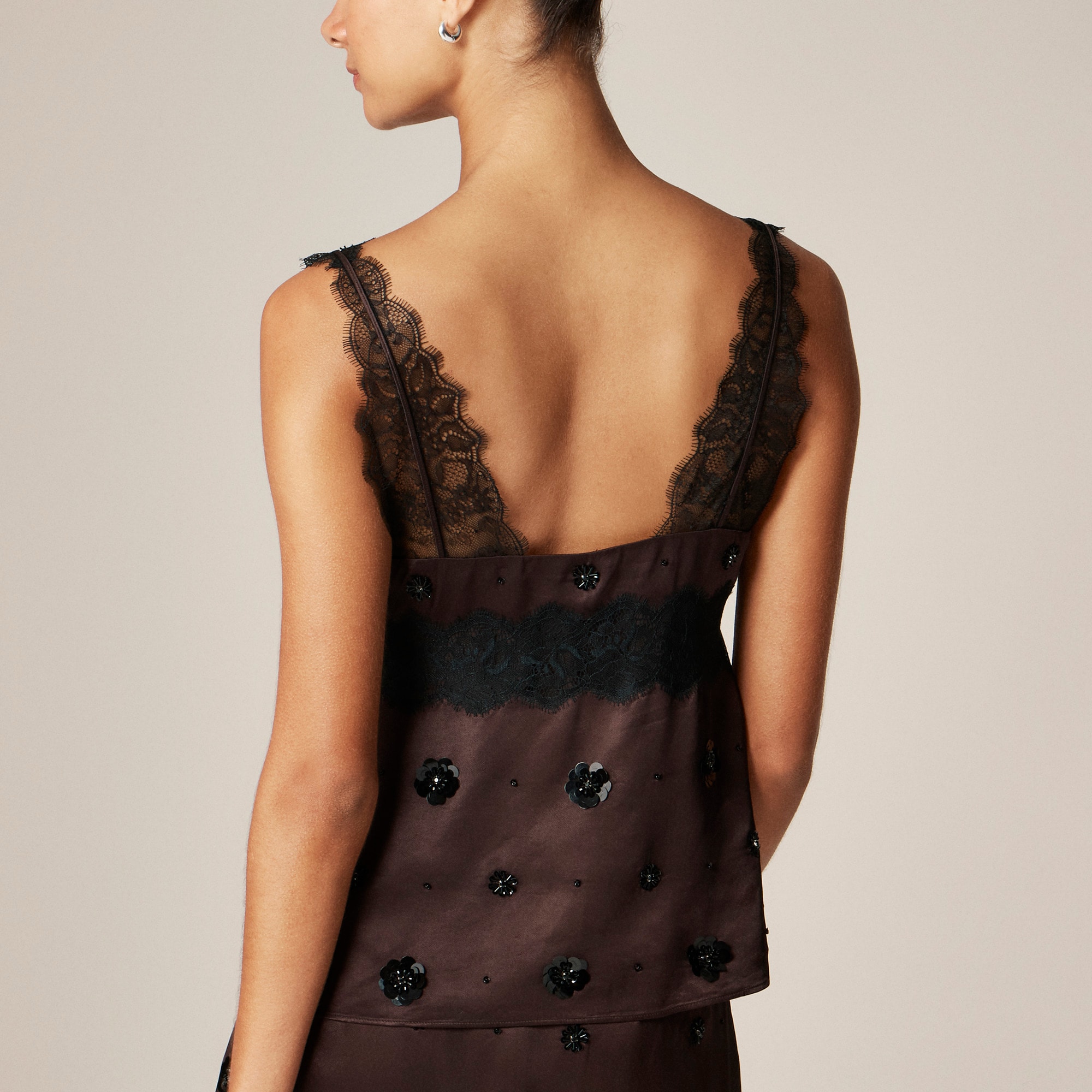 Embellished lace-trim tank top in luster charmeuse - image 5