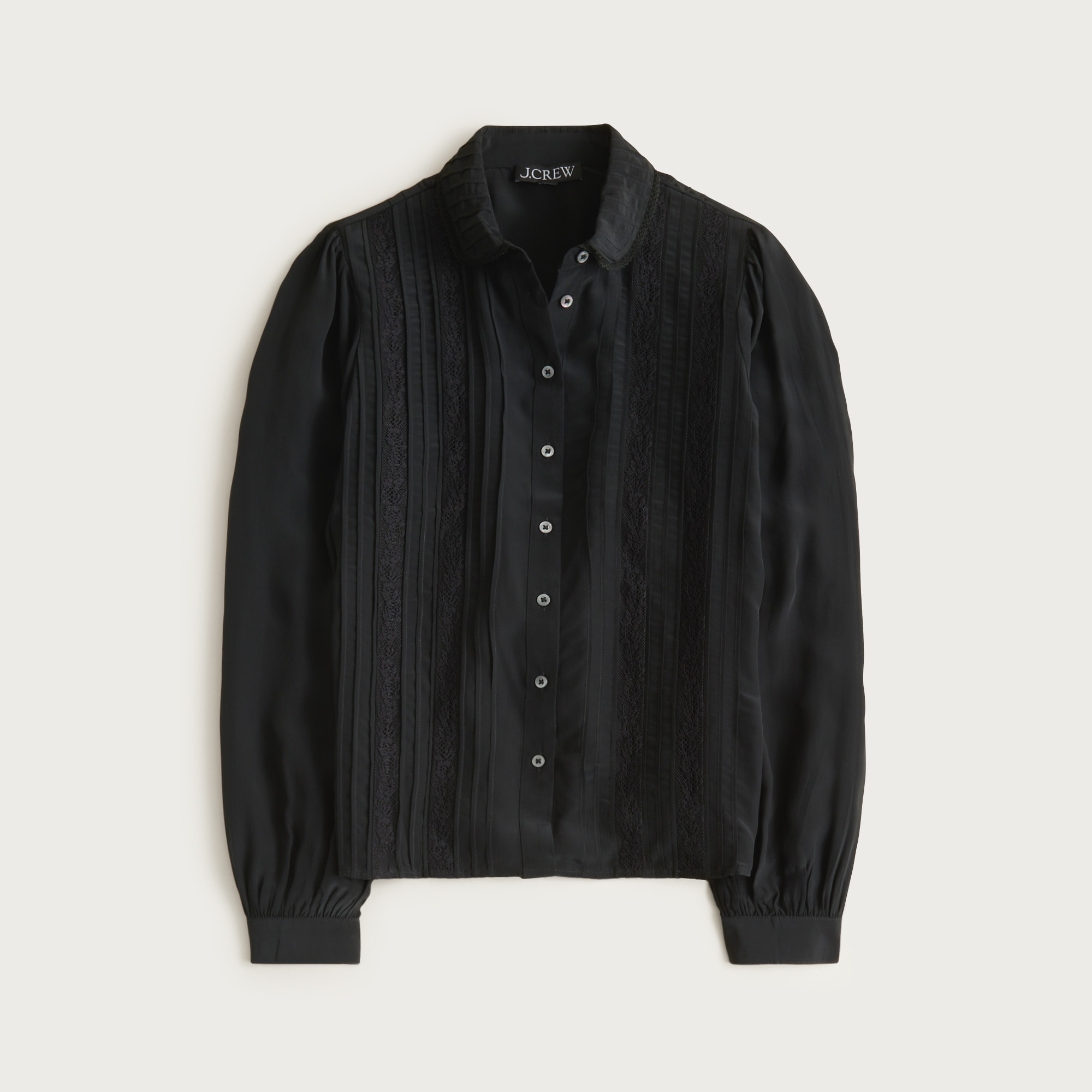 Lace-trim button-up shirt with club collar